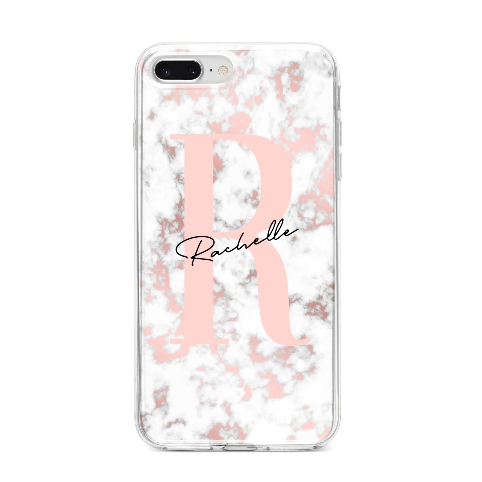 Monogrammed Rose Gold Marble iPhone 8 Plus Bumper Case on Silver iPhone