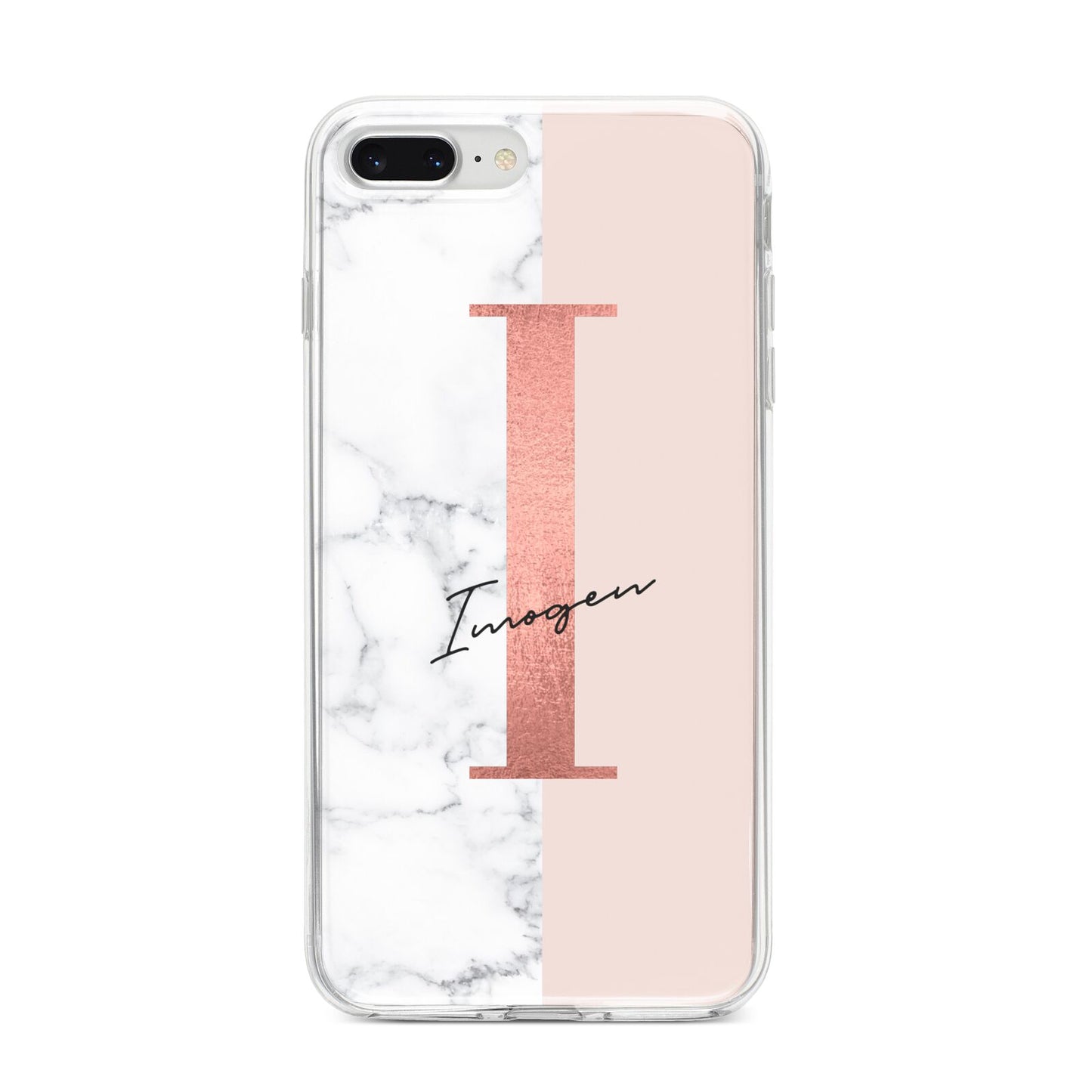 Monogrammed Rose Gold Marble iPhone 8 Plus Bumper Case on Silver iPhone