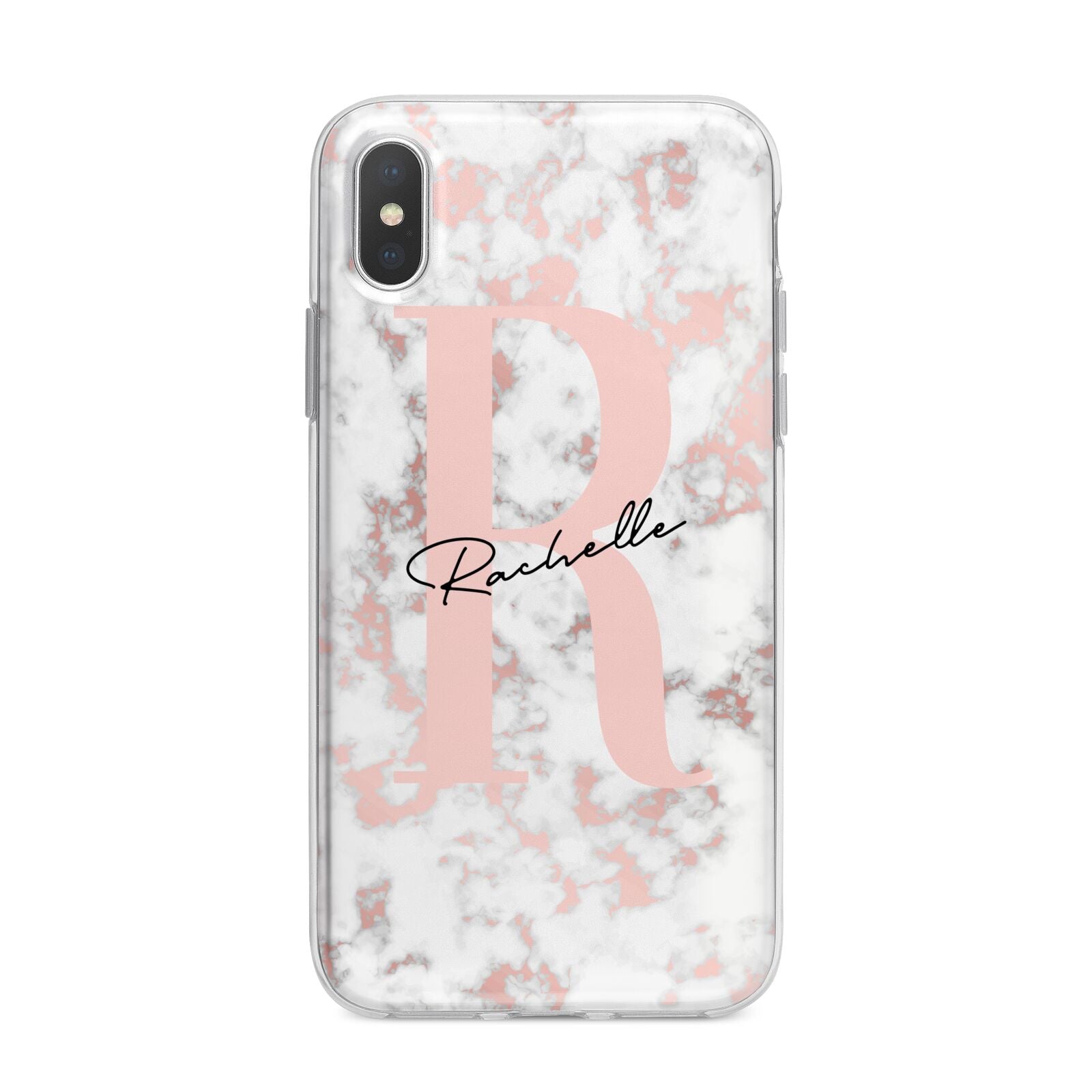 Monogrammed Rose Gold Marble iPhone X Bumper Case on Silver iPhone Alternative Image 1