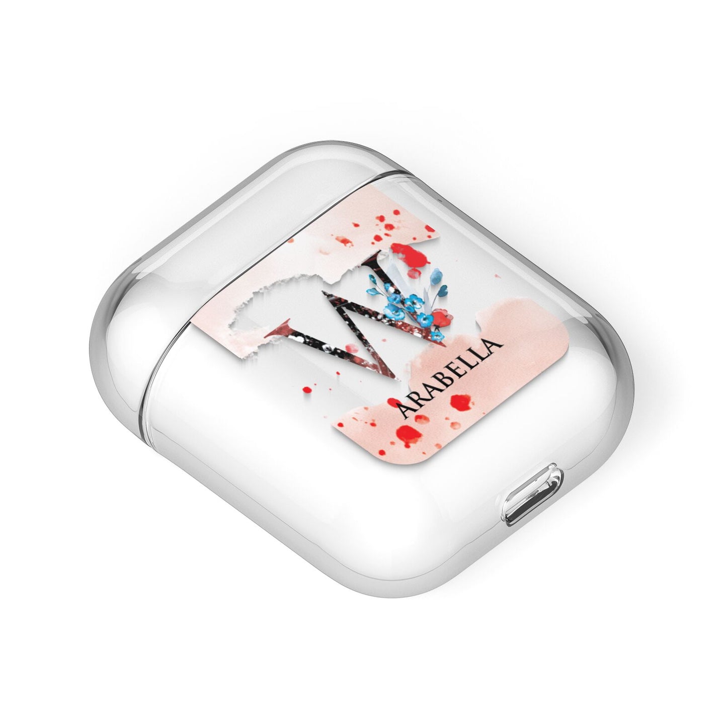 Monogrammed Roses Floral Wreath AirPods Case Laid Flat