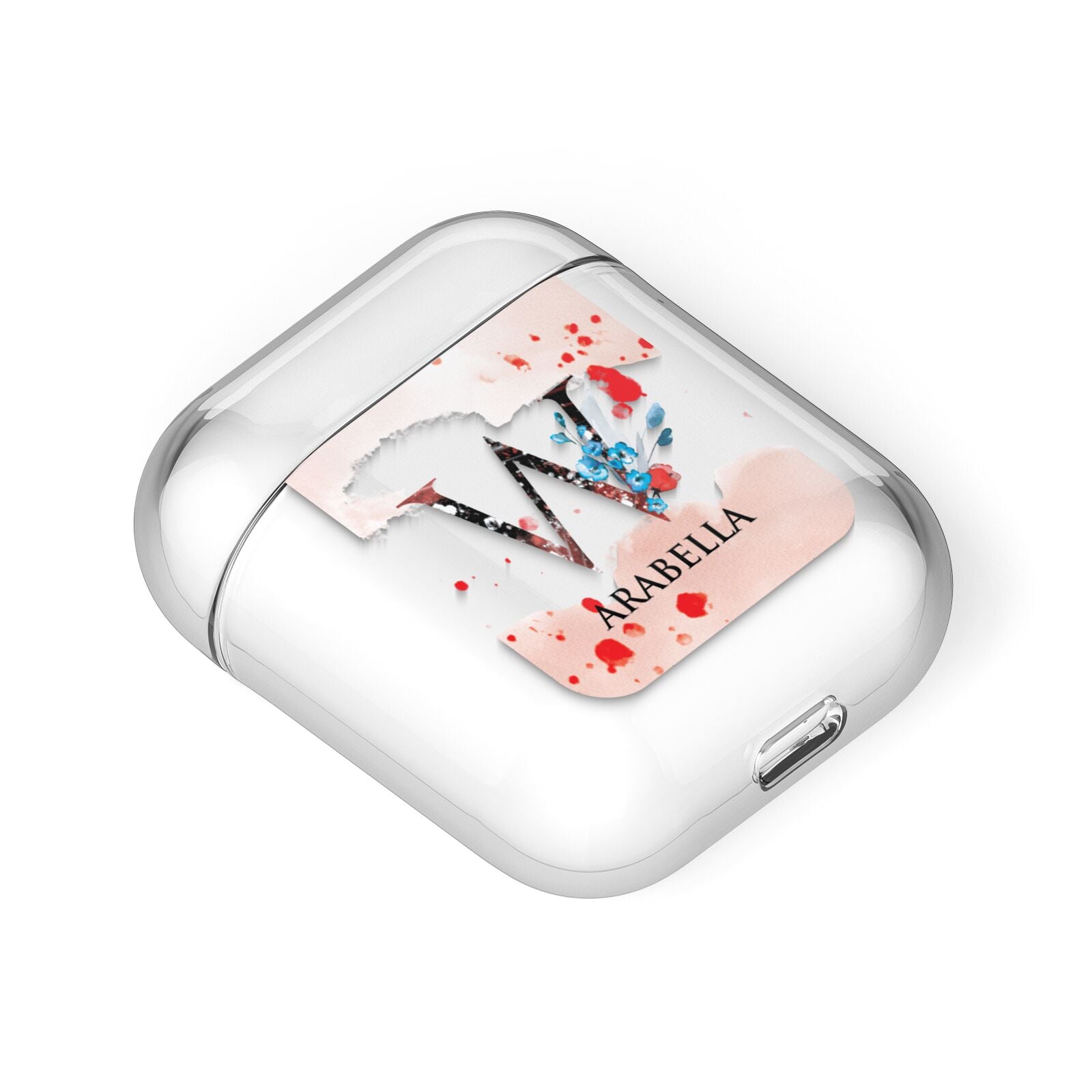 Monogrammed Roses Floral Wreath AirPods Case Laid Flat