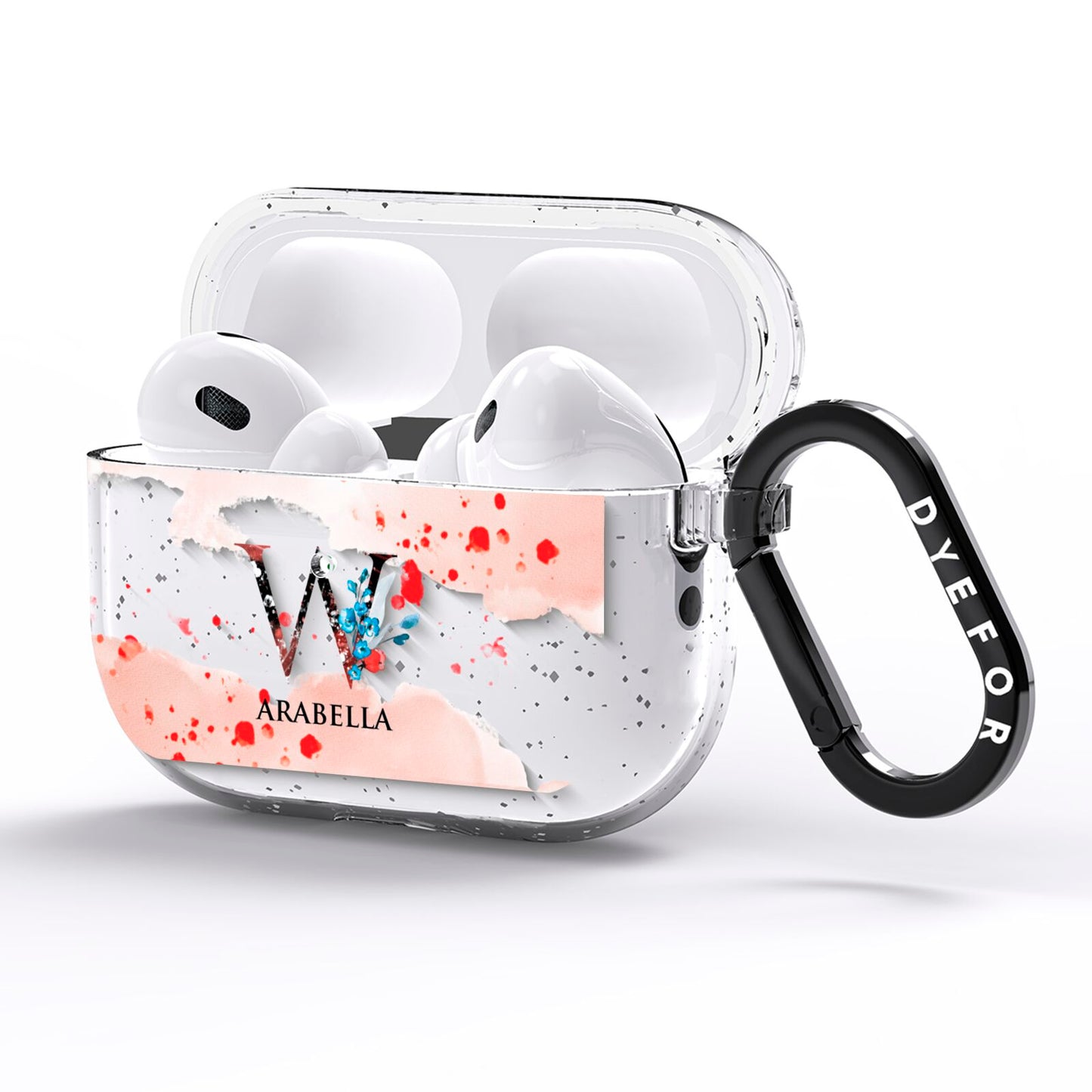 Monogrammed Roses Floral Wreath AirPods Pro Glitter Case Side Image