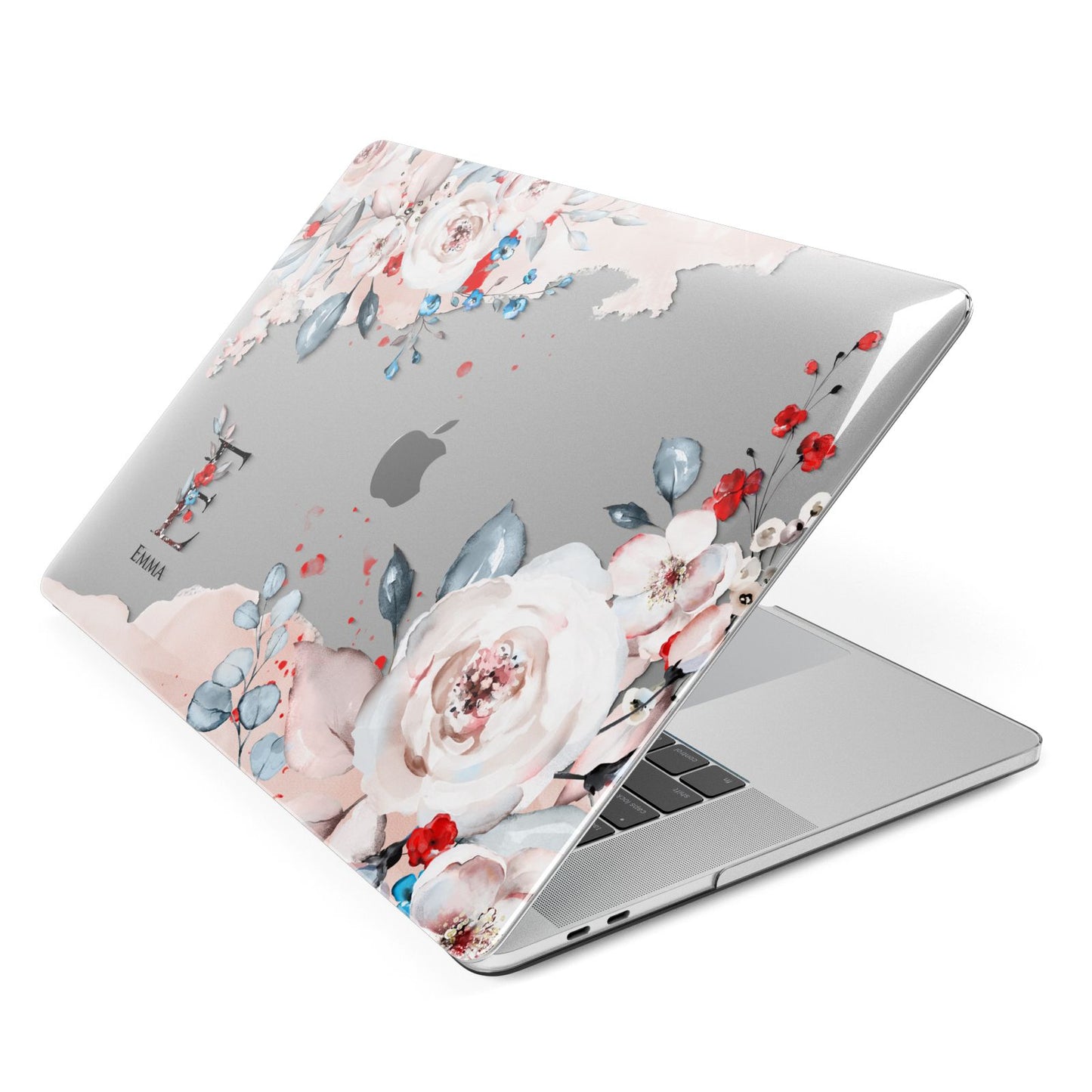 Monogrammed Roses Floral Wreath Apple MacBook Case Side View