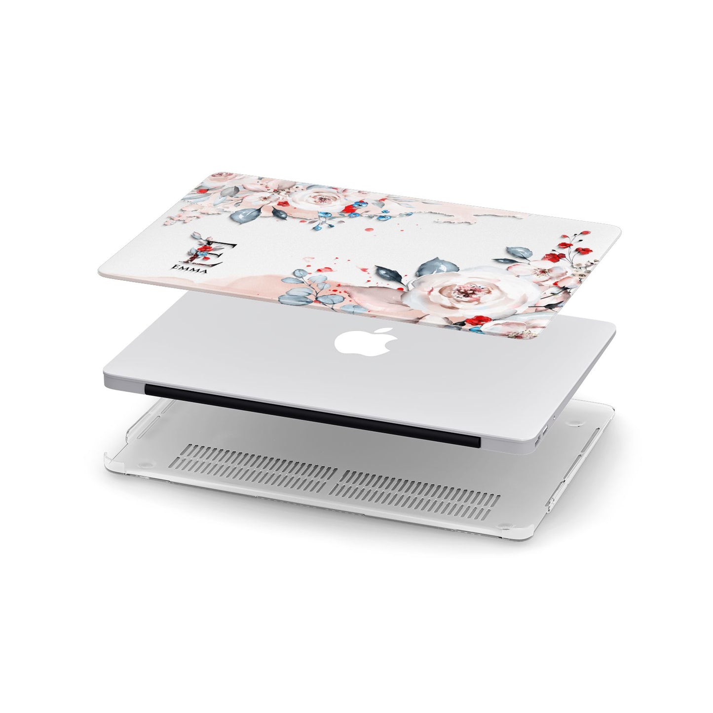 Monogrammed Roses Floral Wreath Apple MacBook Case in Detail