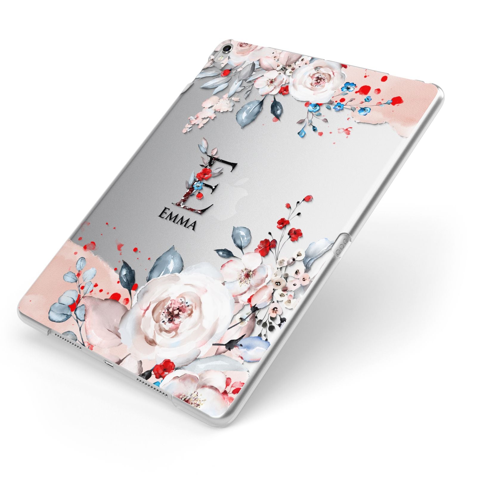 Monogrammed Roses Floral Wreath Apple iPad Case on Silver iPad Side View