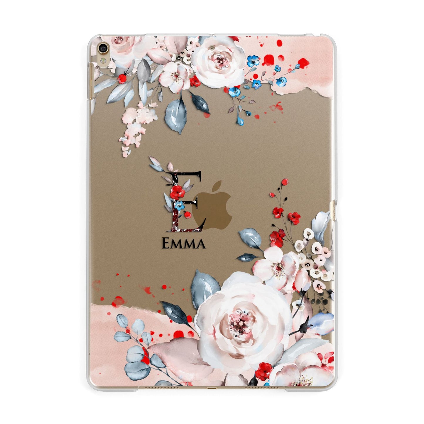 Monogrammed Roses Floral Wreath Apple iPad Gold Case