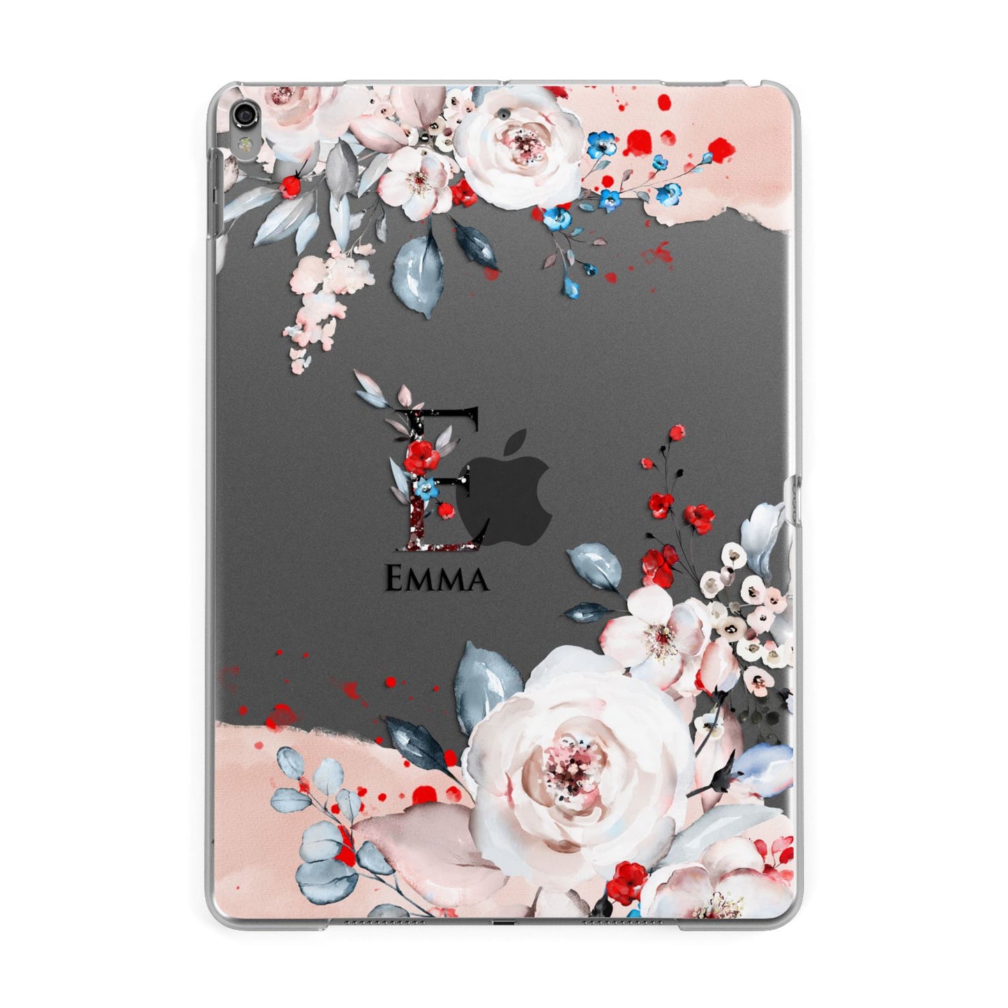 Monogrammed Roses Floral Wreath Apple iPad Grey Case
