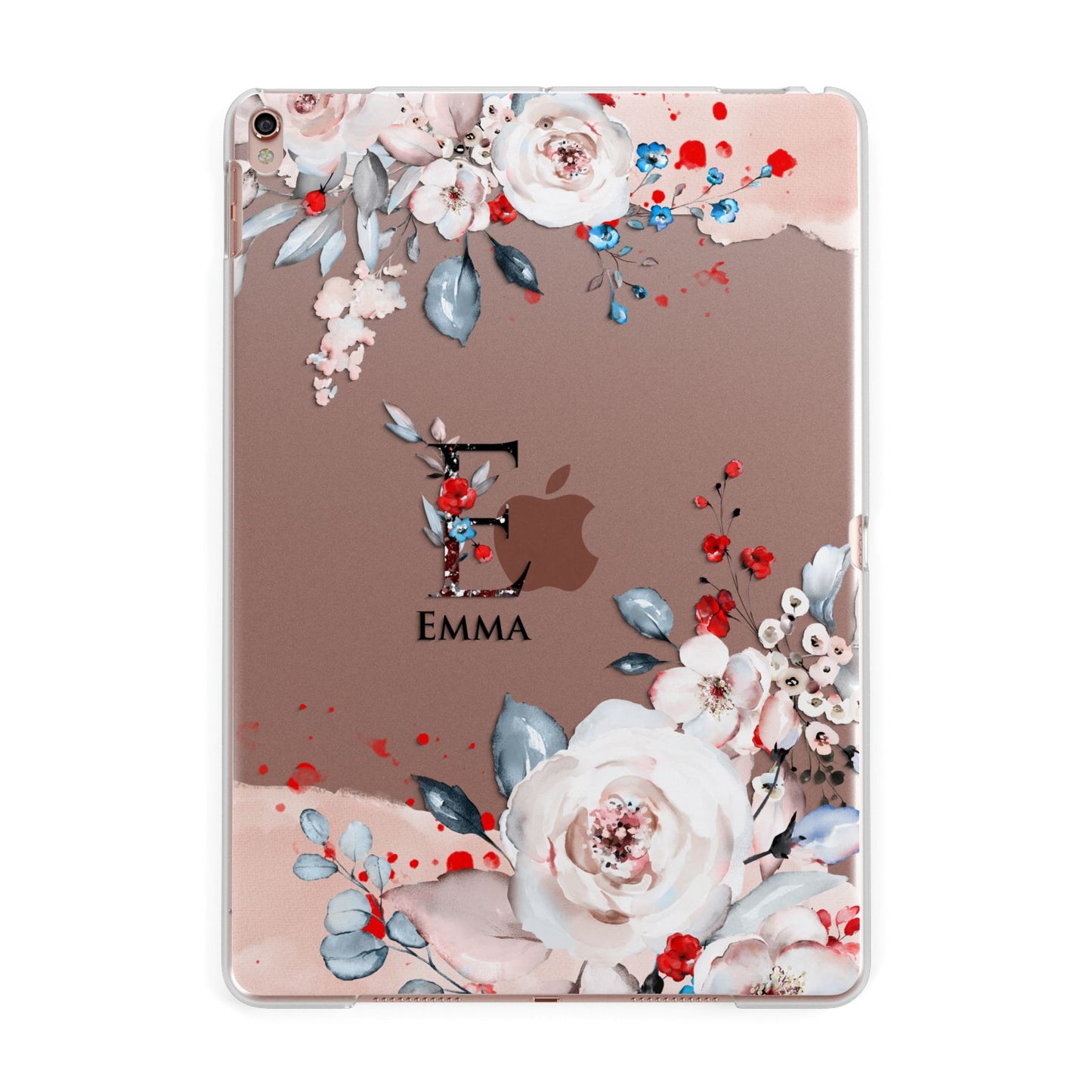 Monogrammed Roses Floral Wreath Apple iPad Rose Gold Case
