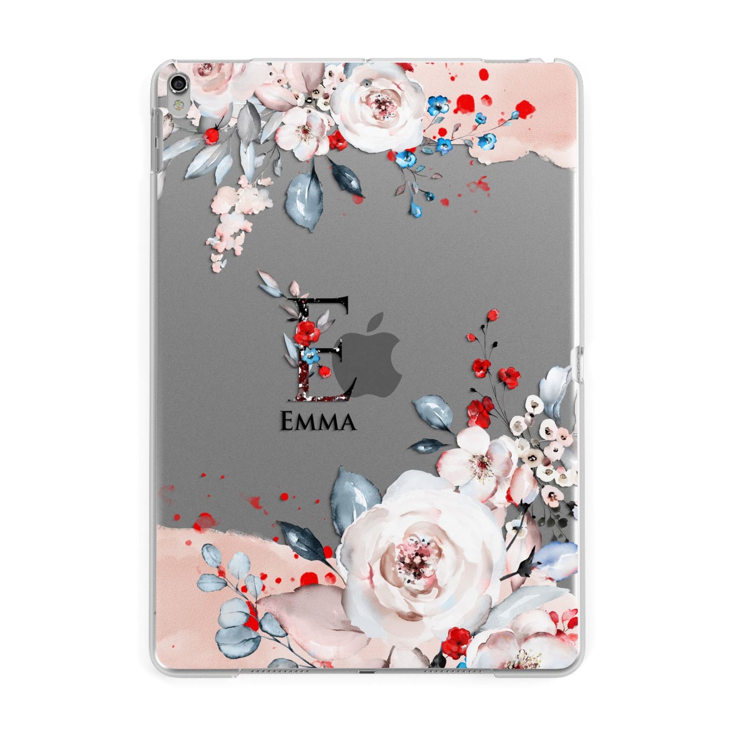 Monogrammed Roses Floral Wreath Apple iPad Silver Case