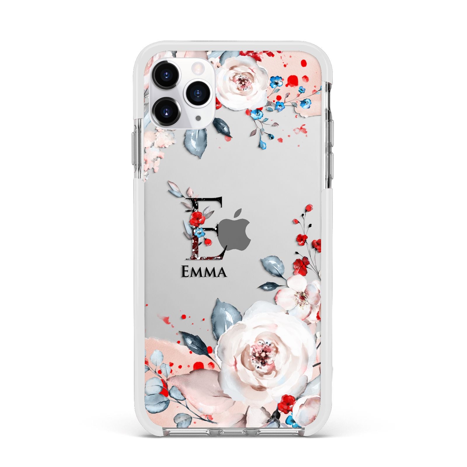 Monogrammed Roses Floral Wreath Apple iPhone 11 Pro Max in Silver with White Impact Case