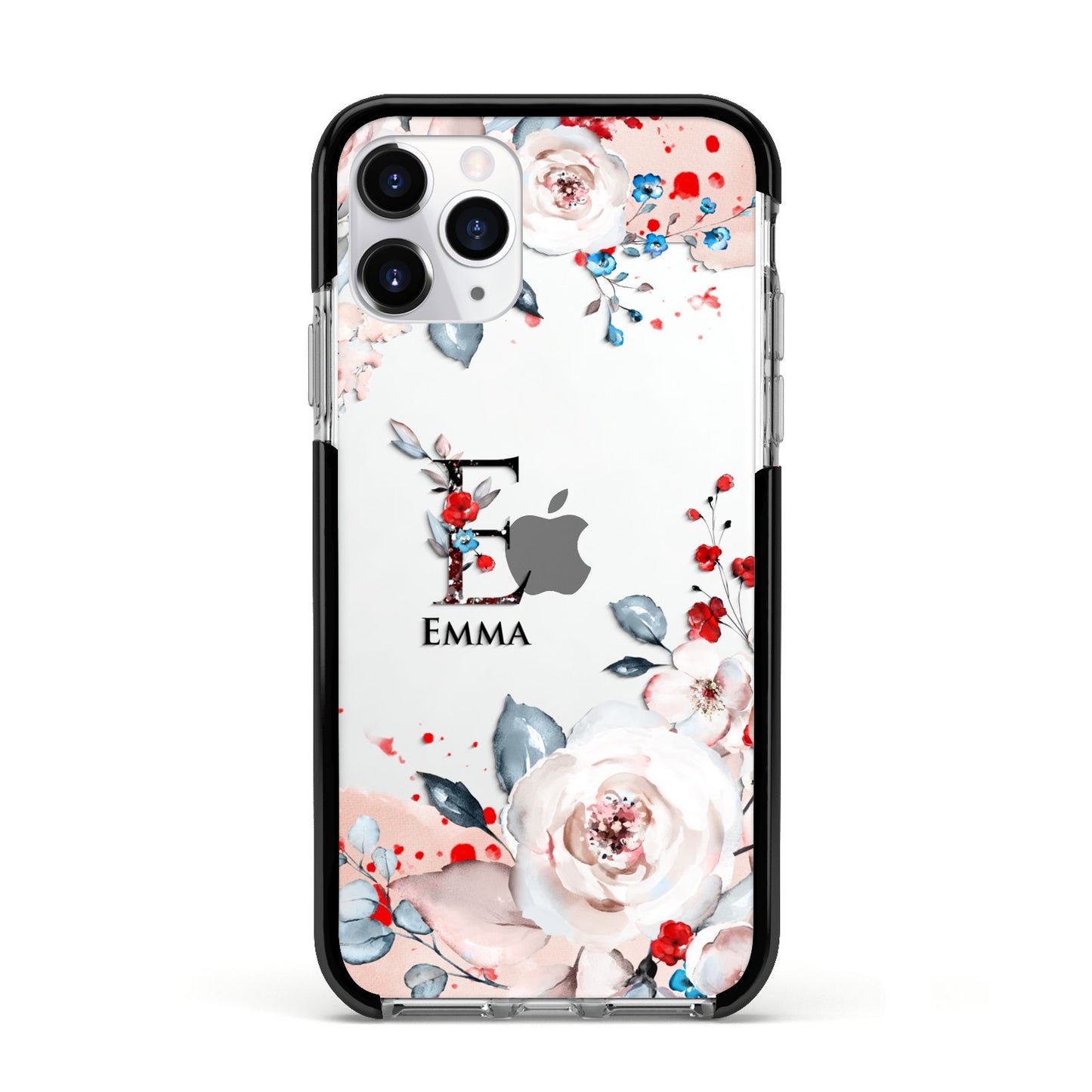 Monogrammed Roses Floral Wreath Apple iPhone 11 Pro in Silver with Black Impact Case