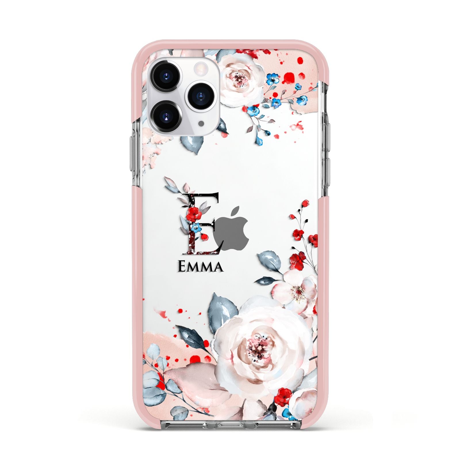 Monogrammed Roses Floral Wreath Apple iPhone 11 Pro in Silver with Pink Impact Case