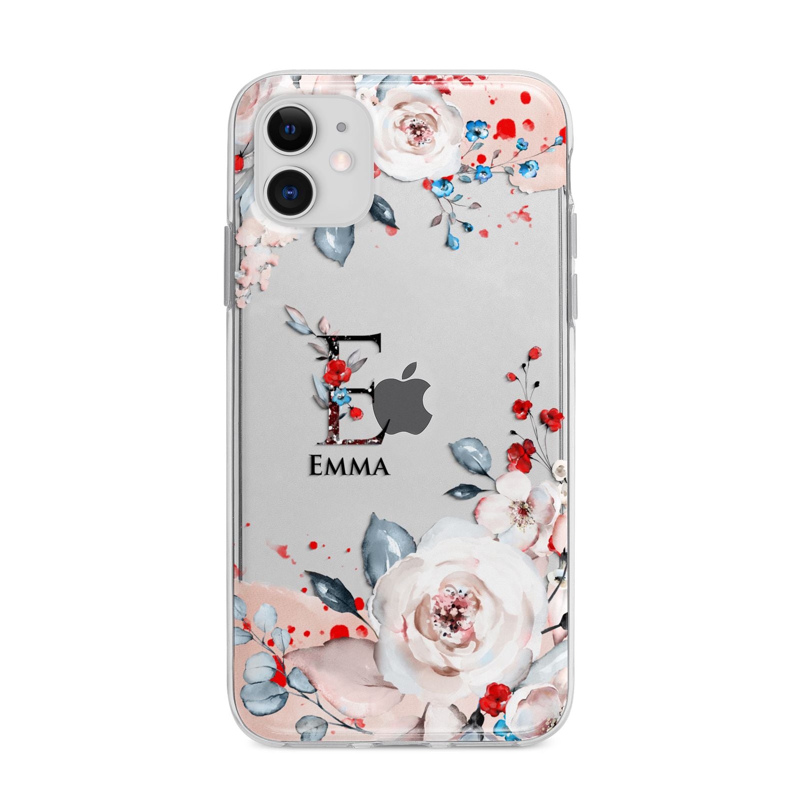 Monogrammed Roses Floral Wreath Apple iPhone 11 in White with Bumper Case