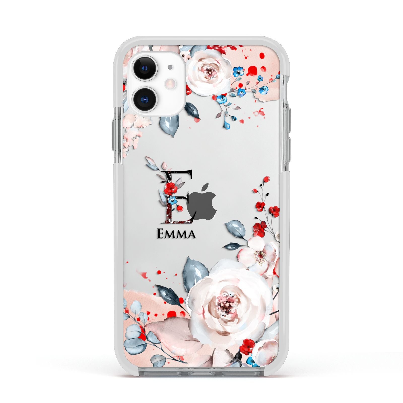 Monogrammed Roses Floral Wreath Apple iPhone 11 in White with White Impact Case