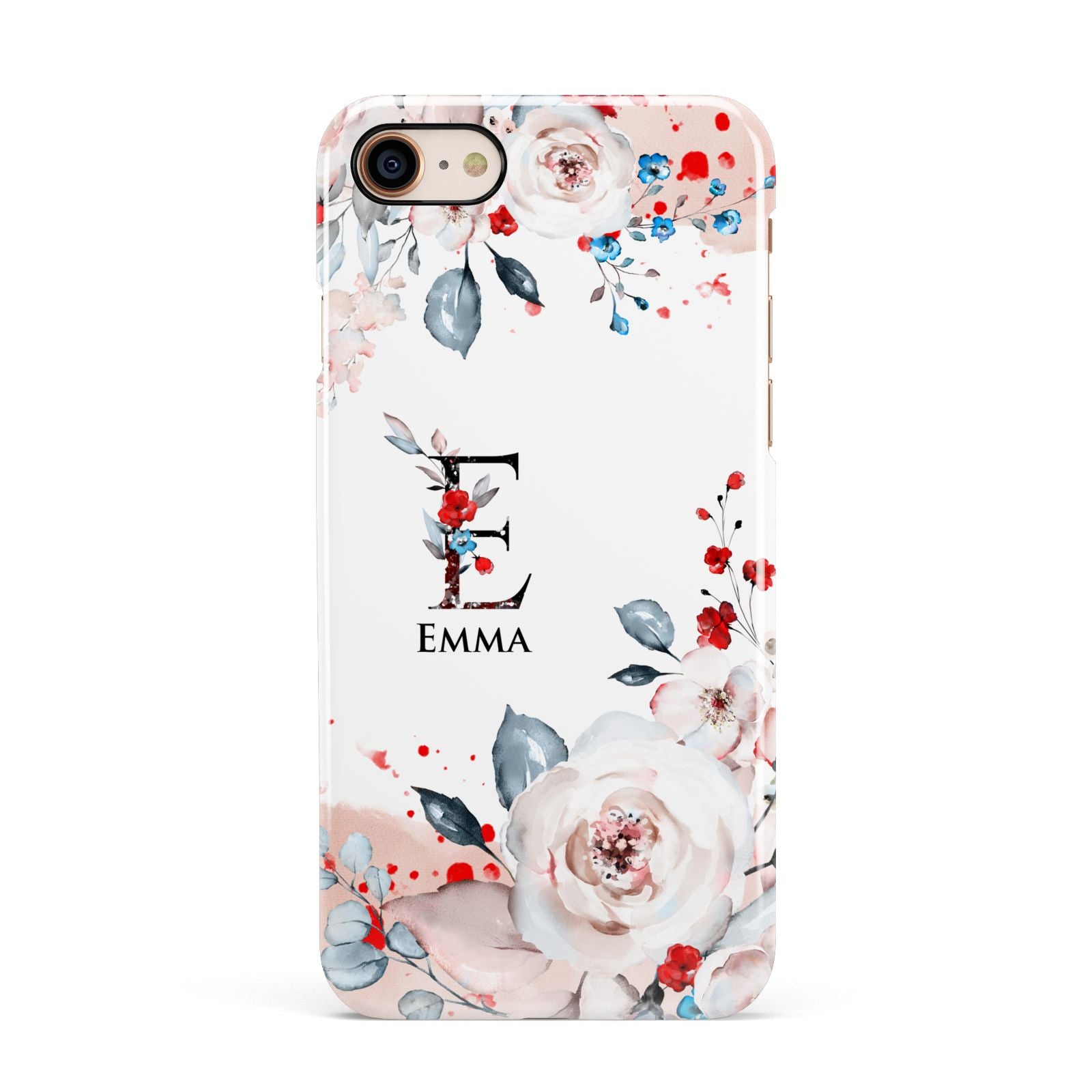 Monogrammed Roses Floral Wreath Apple iPhone 7 8 3D Snap Case