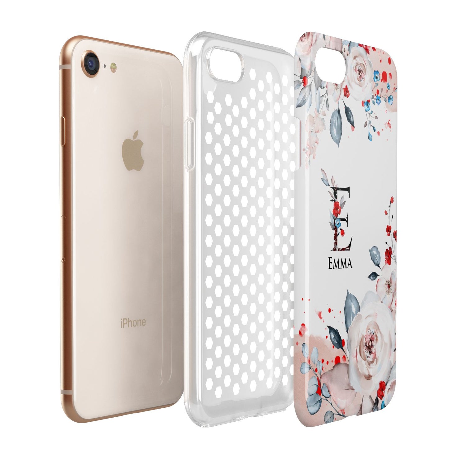 Monogrammed Roses Floral Wreath Apple iPhone 7 8 3D Tough Case Expanded View