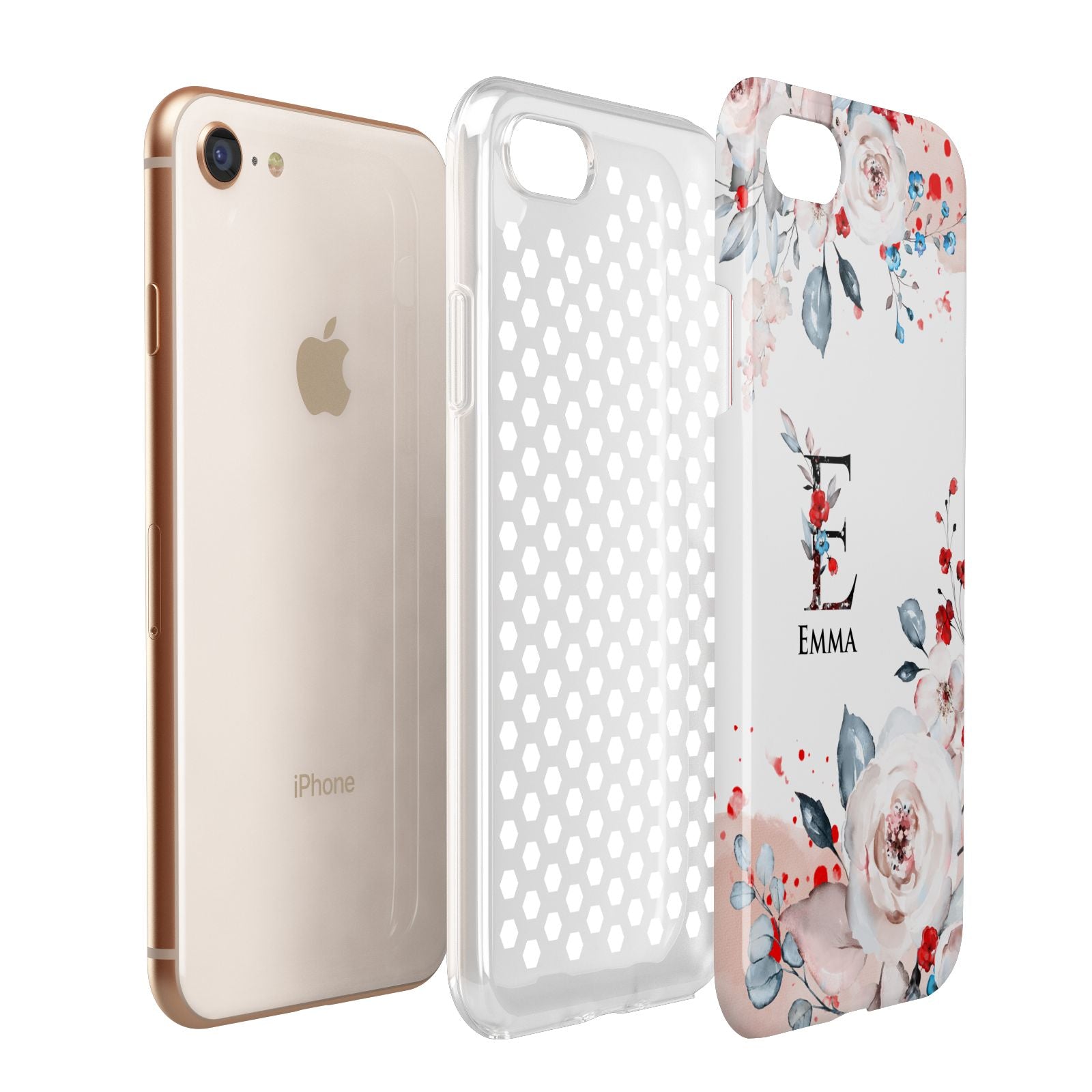 Monogrammed Roses Floral Wreath Apple iPhone 7 8 3D Tough Case Expanded View