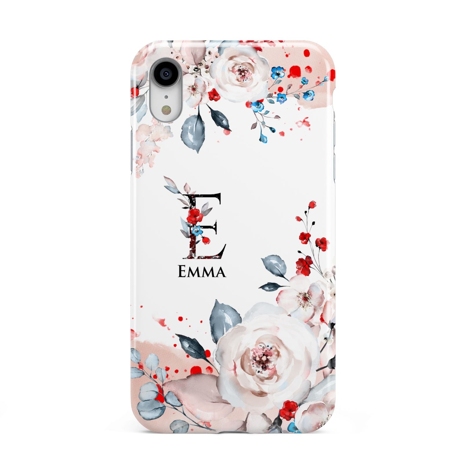 Monogrammed Roses Floral Wreath Apple iPhone XR White 3D Tough Case