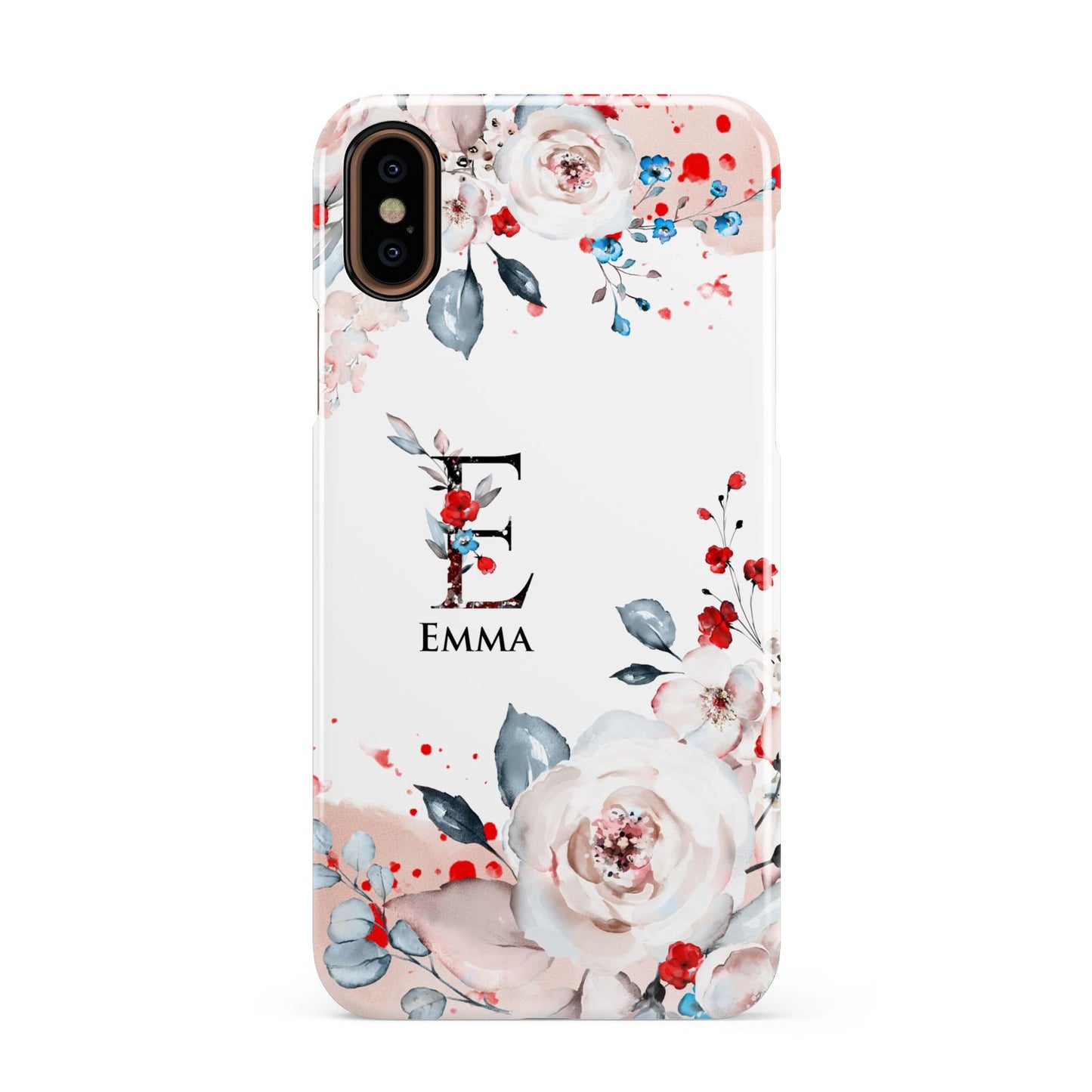 Monogrammed Roses Floral Wreath Apple iPhone XS 3D Snap Case