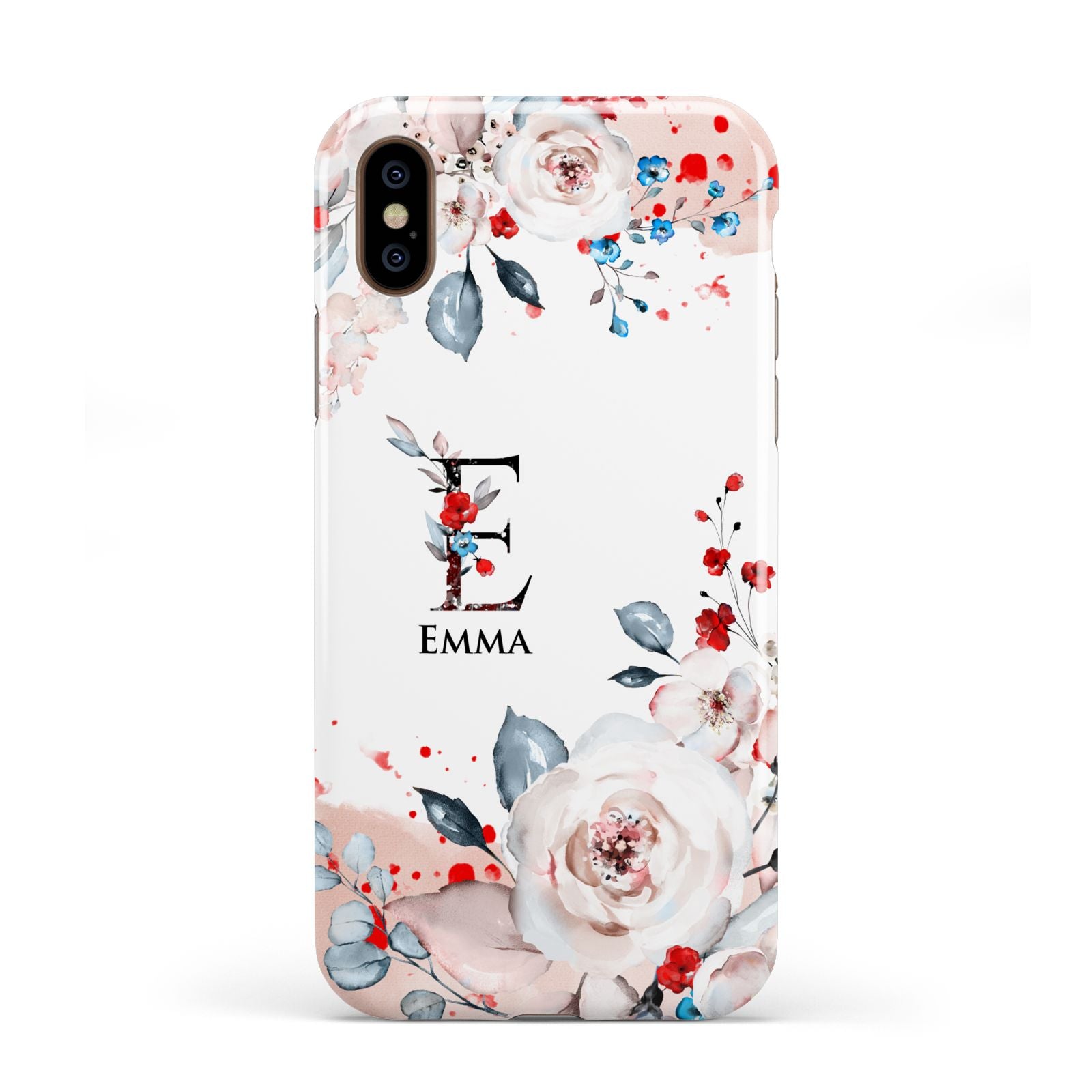 Monogrammed Roses Floral Wreath Apple iPhone XS 3D Tough
