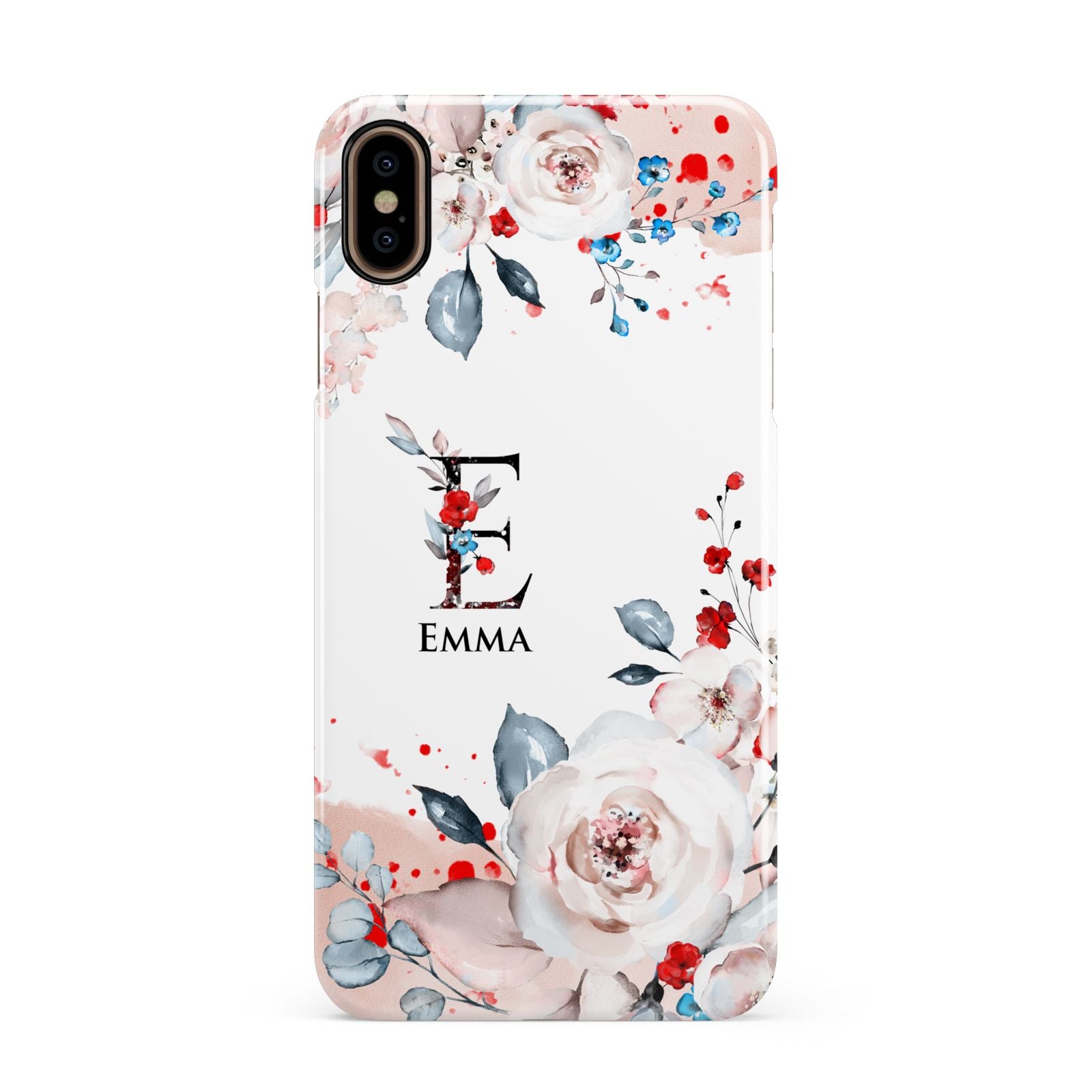 Monogrammed Roses Floral Wreath Apple iPhone Xs Max 3D Snap Case