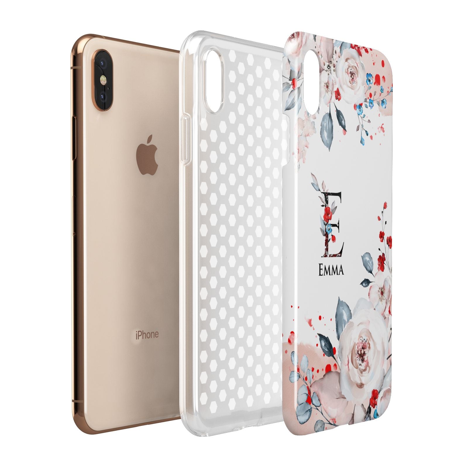 Monogrammed Roses Floral Wreath Apple iPhone Xs Max 3D Tough Case Expanded View