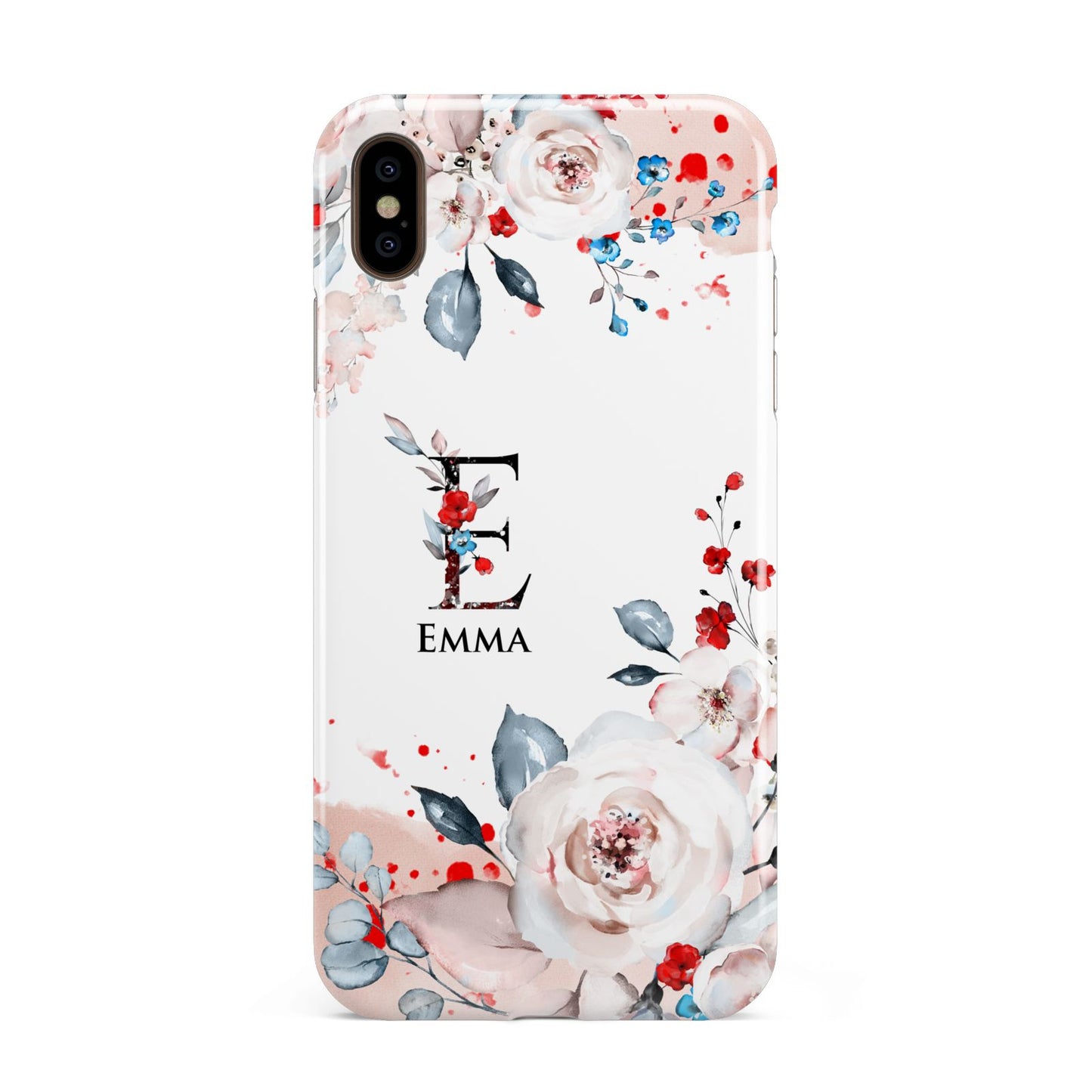 Monogrammed Roses Floral Wreath Apple iPhone Xs Max 3D Tough Case