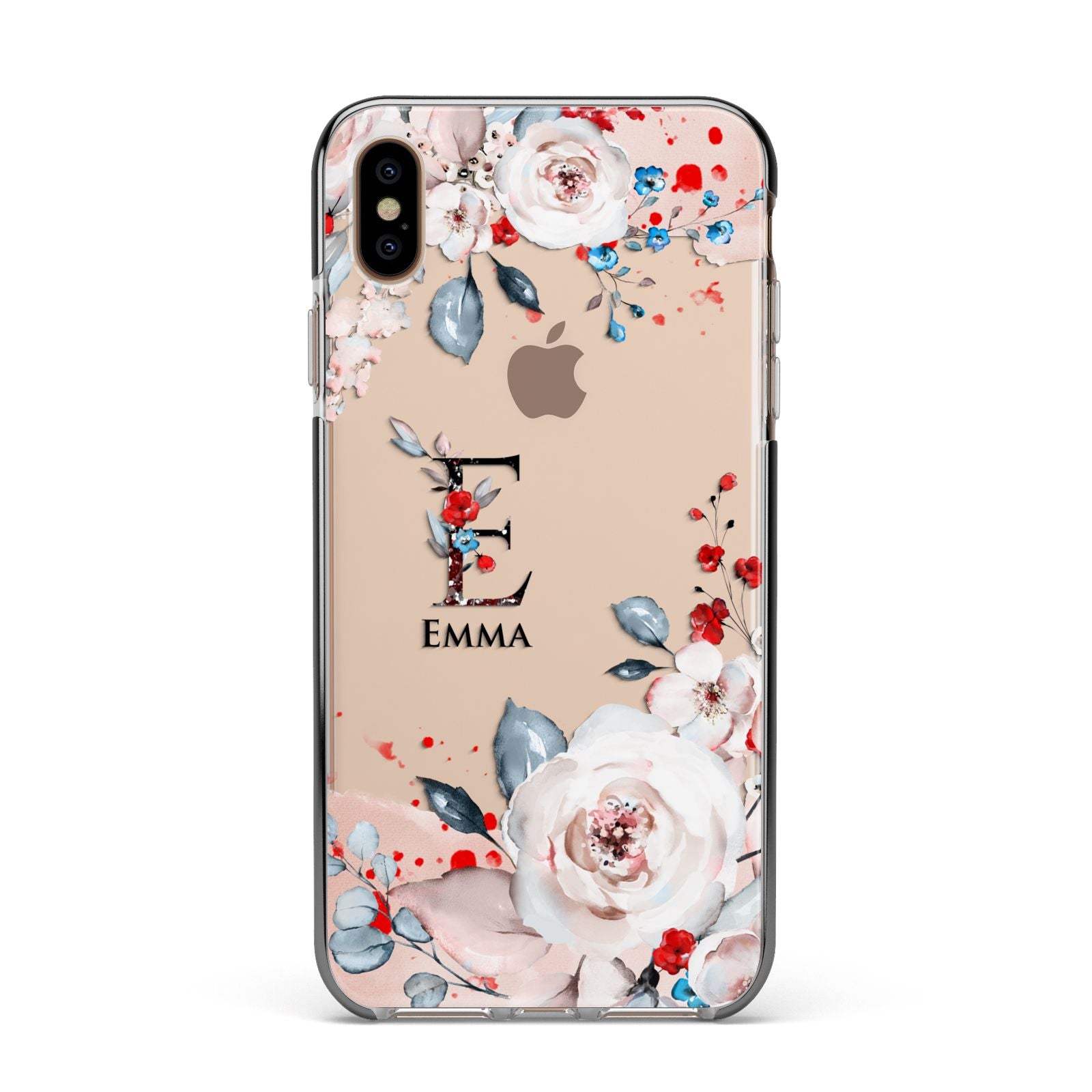 Monogrammed Roses Floral Wreath Apple iPhone Xs Max Impact Case Black Edge on Gold Phone