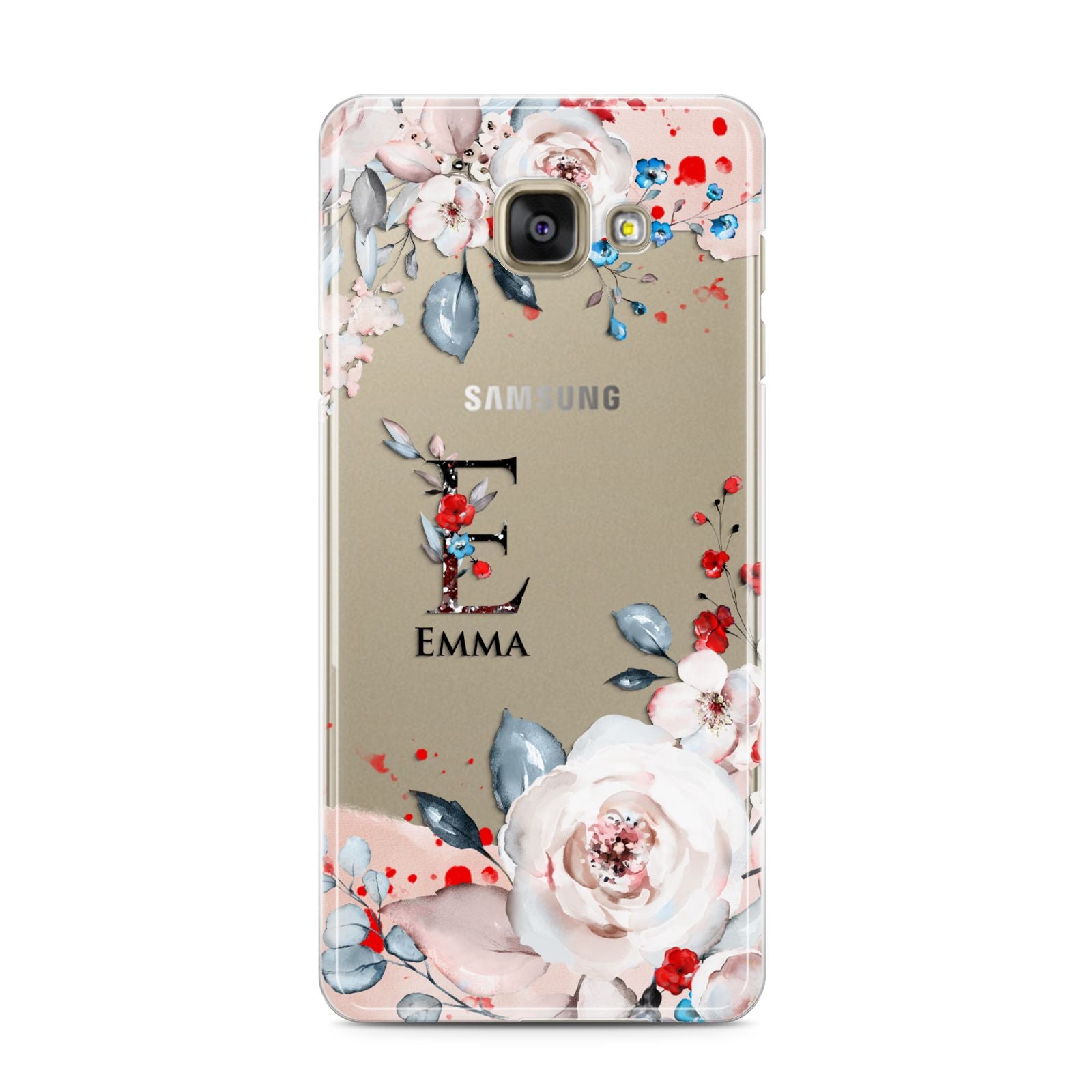 Monogrammed Roses Floral Wreath Samsung Galaxy A3 2016 Case on gold phone