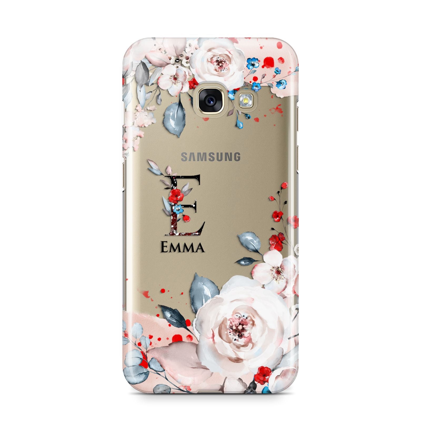 Monogrammed Roses Floral Wreath Samsung Galaxy A3 2017 Case on gold phone