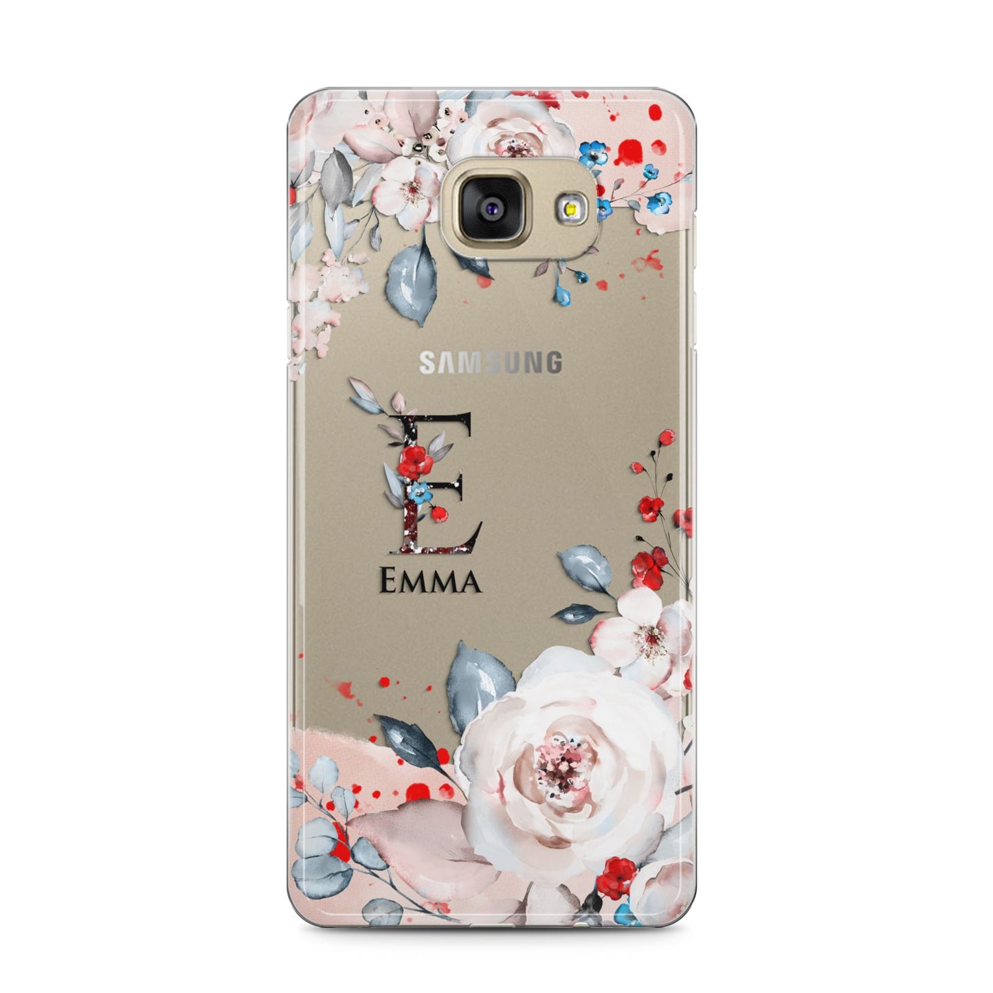 Monogrammed Roses Floral Wreath Samsung Galaxy A5 2016 Case on gold phone