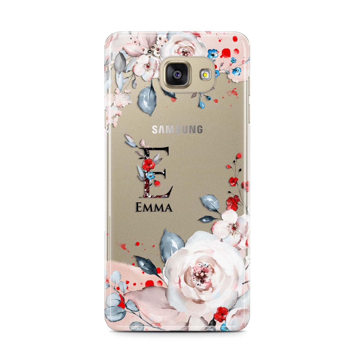 Monogrammed Roses Floral Wreath Samsung Galaxy A7 2016 Case on gold phone
