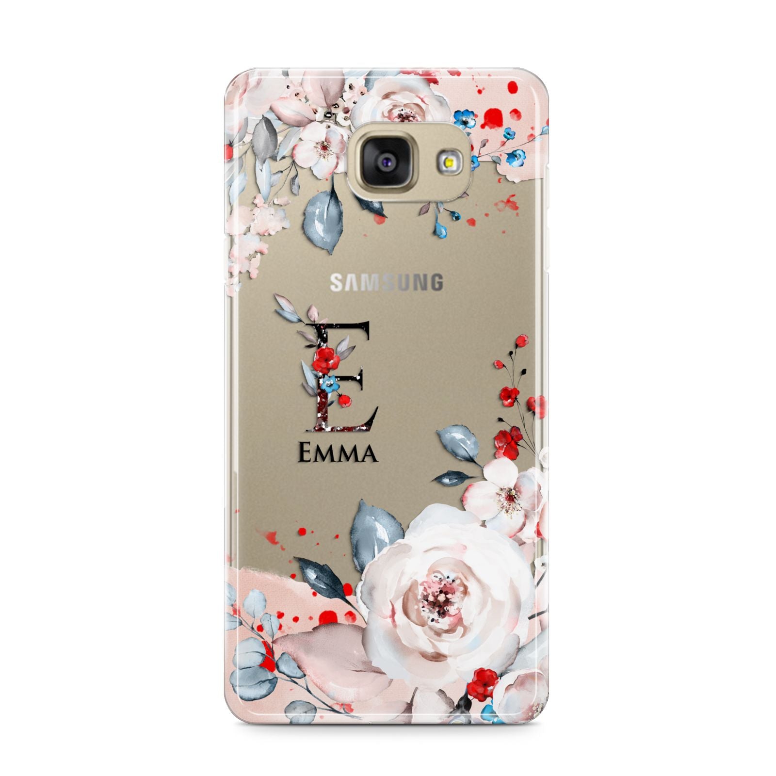 Monogrammed Roses Floral Wreath Samsung Galaxy A9 2016 Case on gold phone