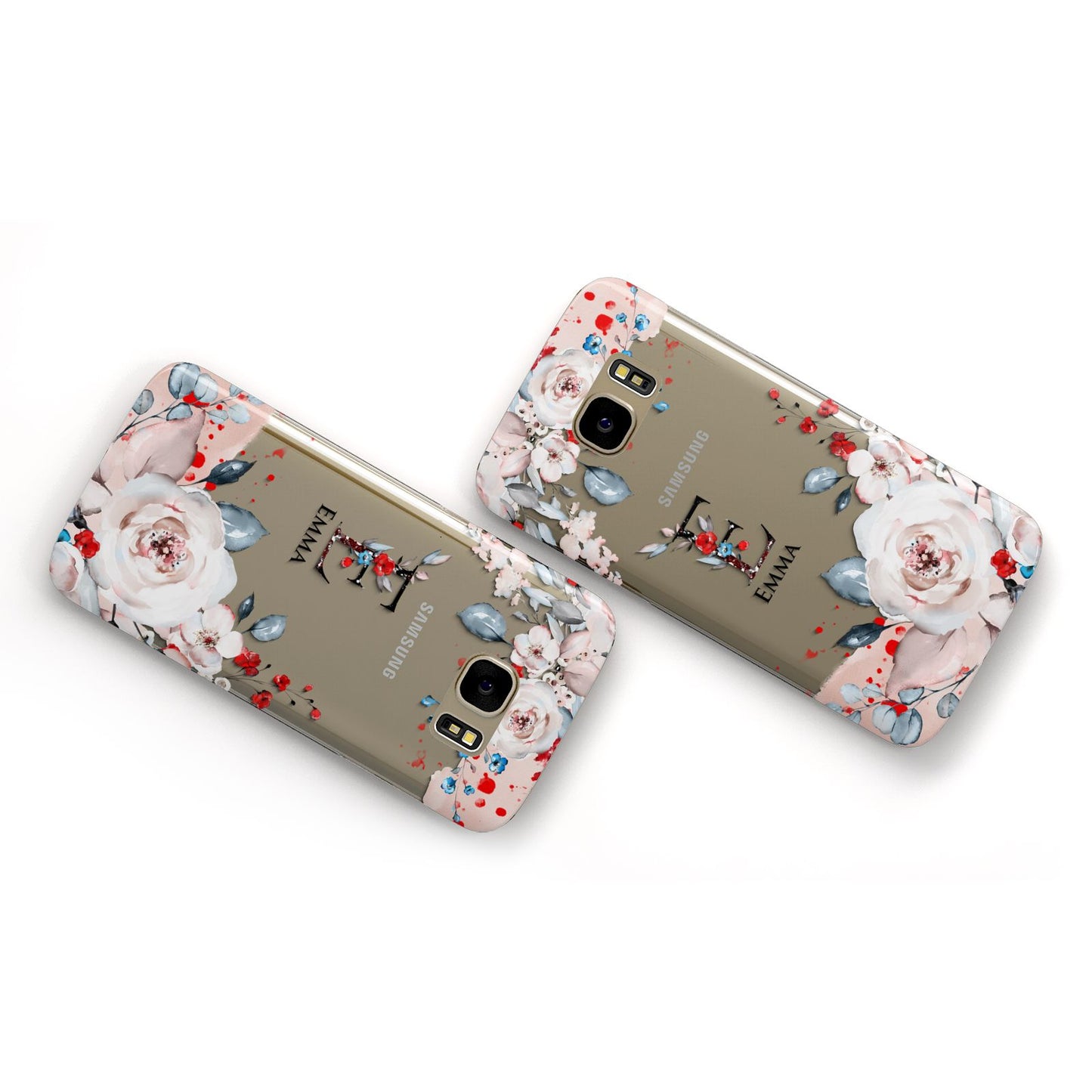 Monogrammed Roses Floral Wreath Samsung Galaxy Case Flat Overview