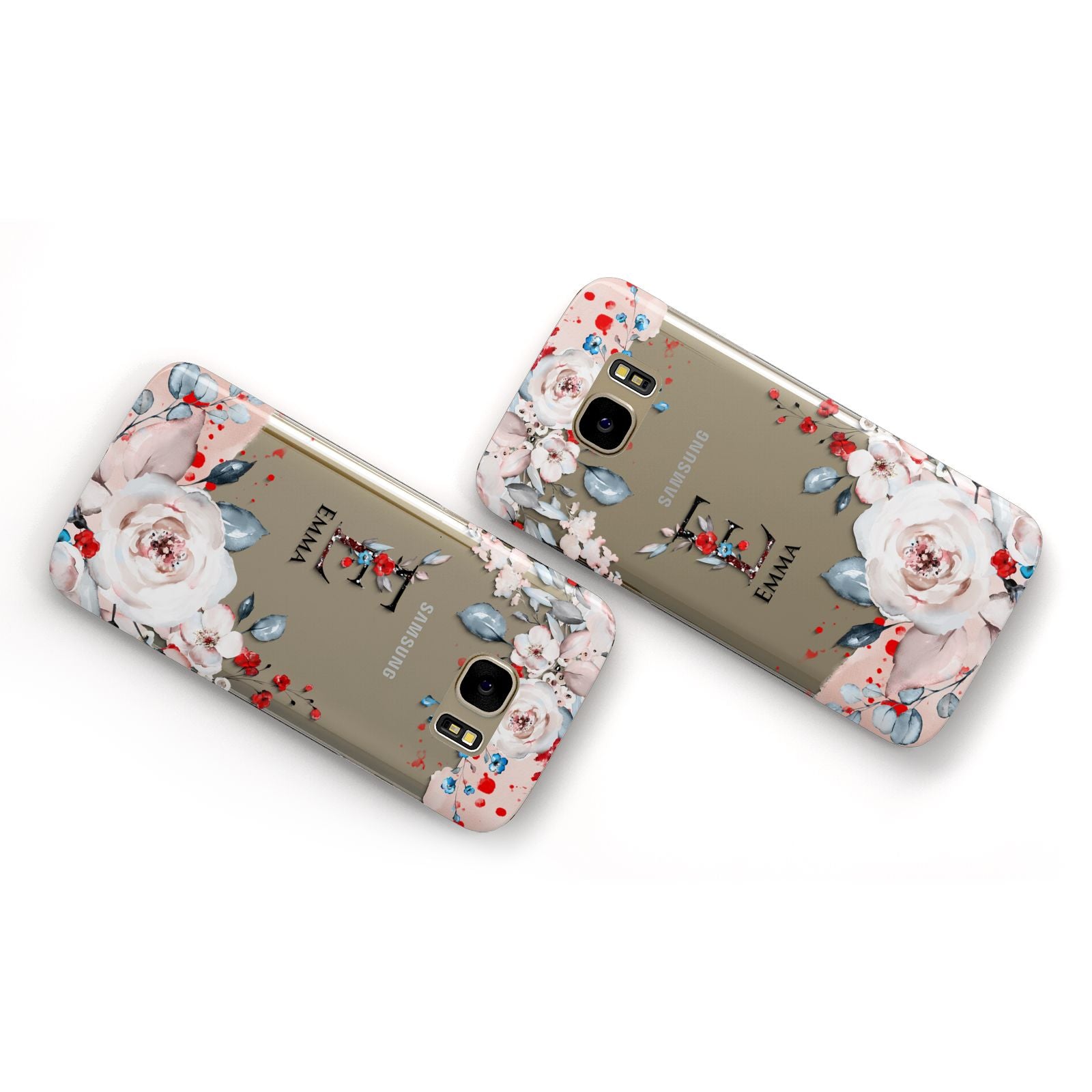 Monogrammed Roses Floral Wreath Samsung Galaxy Case Flat Overview