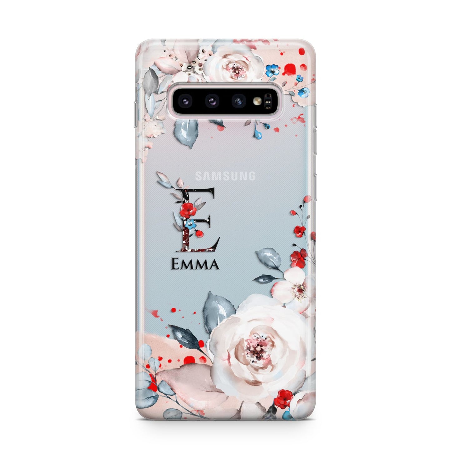 Monogrammed Roses Floral Wreath Samsung Galaxy S10 Plus Case