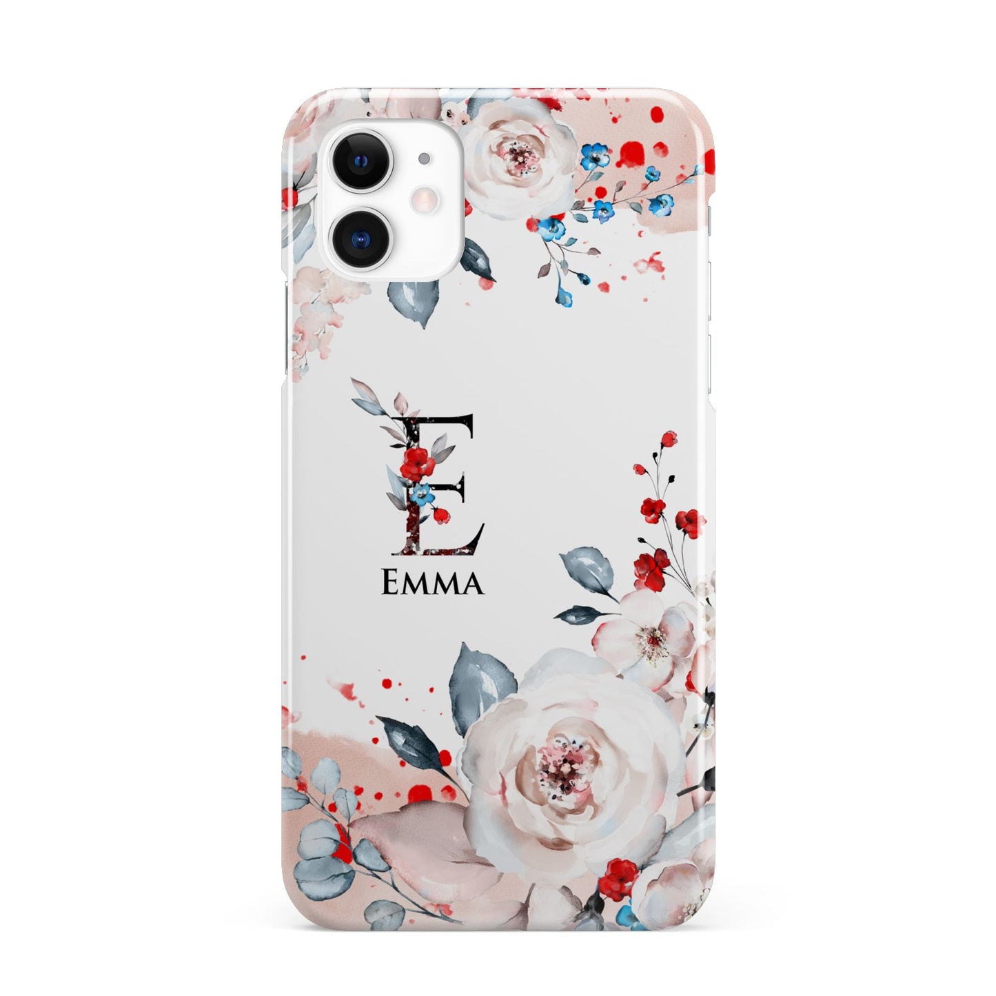 Monogrammed Roses Floral Wreath iPhone 11 3D Snap Case