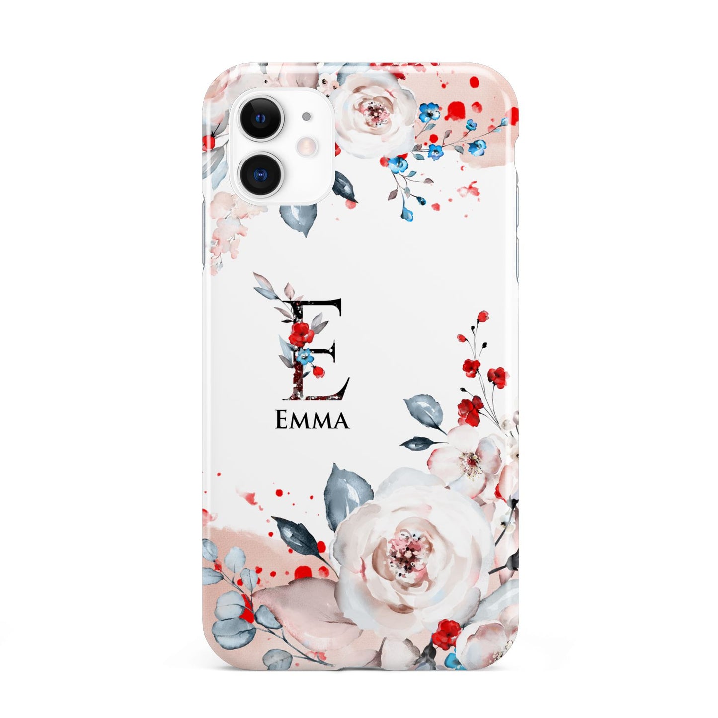 Monogrammed Roses Floral Wreath iPhone 11 3D Tough Case
