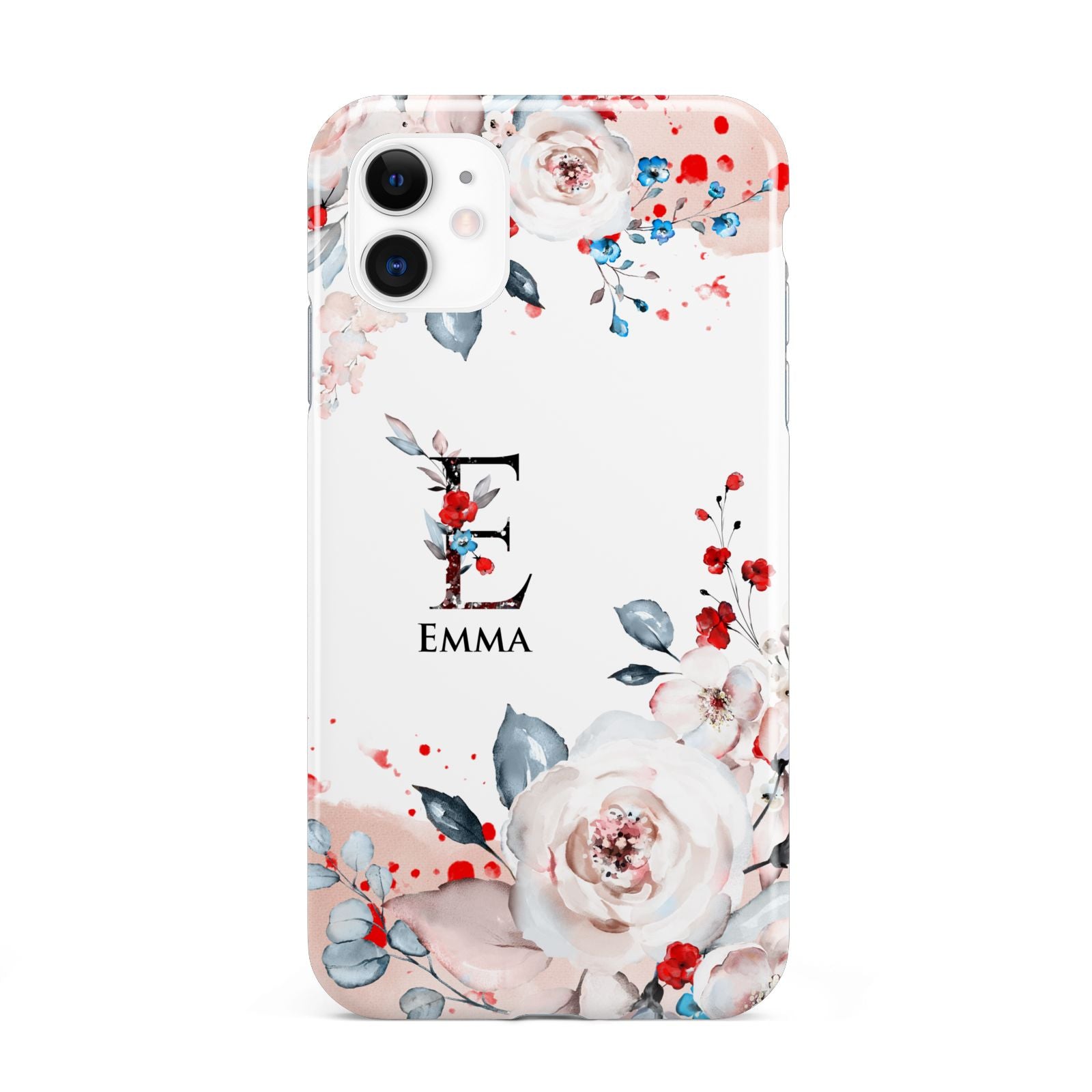 Monogrammed Roses Floral Wreath iPhone 11 3D Tough Case