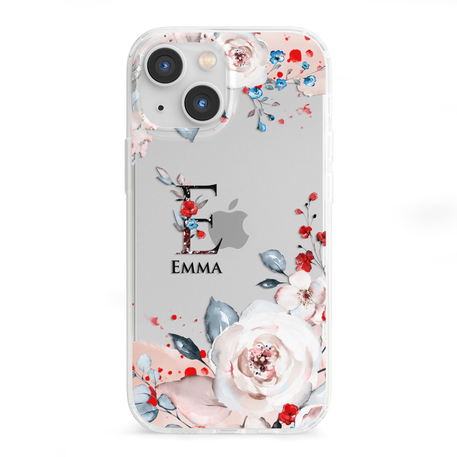 Monogrammed Roses Floral Wreath iPhone 13 Mini Clear Bumper Case