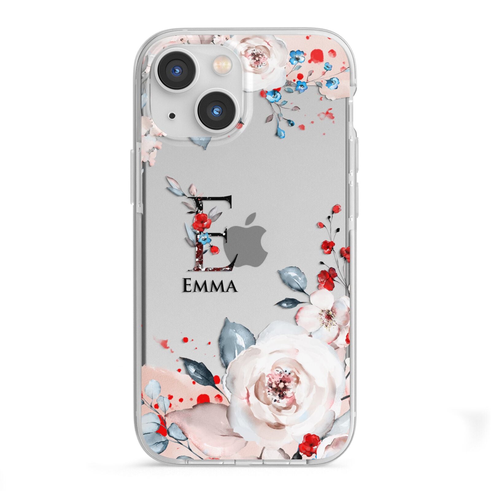 Monogrammed Roses Floral Wreath iPhone 13 Mini TPU Impact Case with White Edges