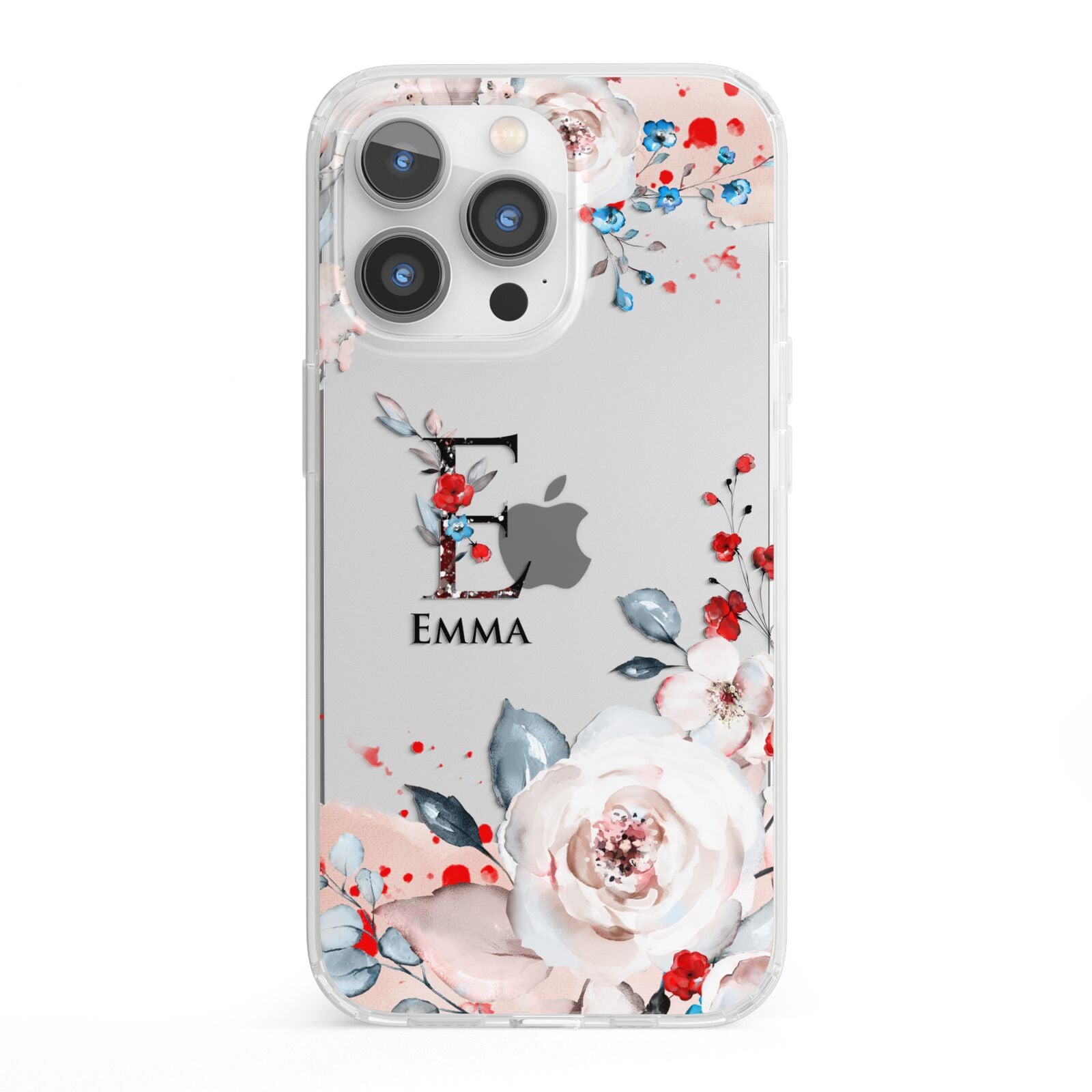 Monogrammed Roses Floral Wreath iPhone 13 Pro Clear Bumper Case