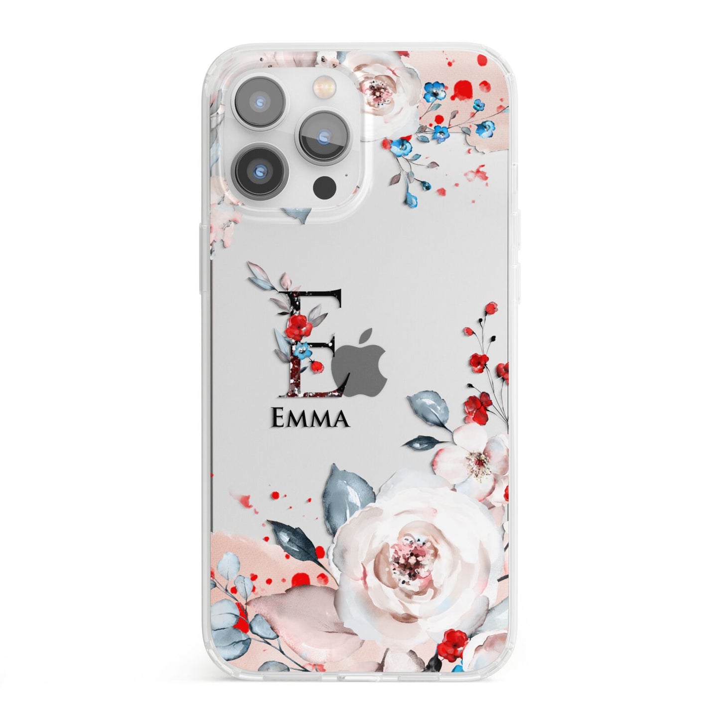 Monogrammed Roses Floral Wreath iPhone 13 Pro Max Clear Bumper Case