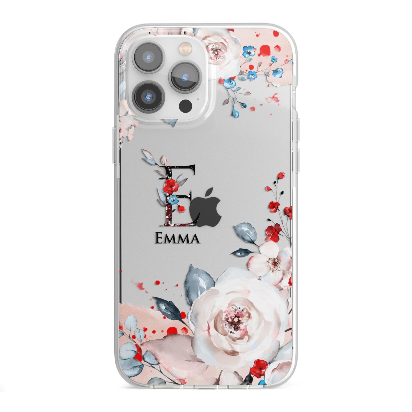 Monogrammed Roses Floral Wreath iPhone 13 Pro Max TPU Impact Case with White Edges