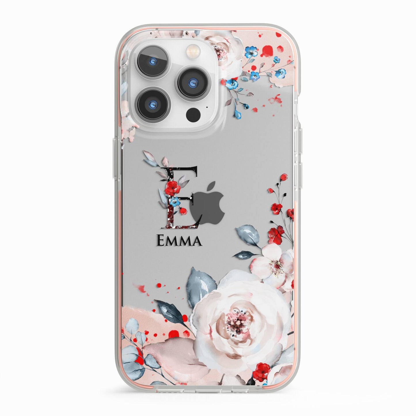 Monogrammed Roses Floral Wreath iPhone 13 Pro TPU Impact Case with Pink Edges