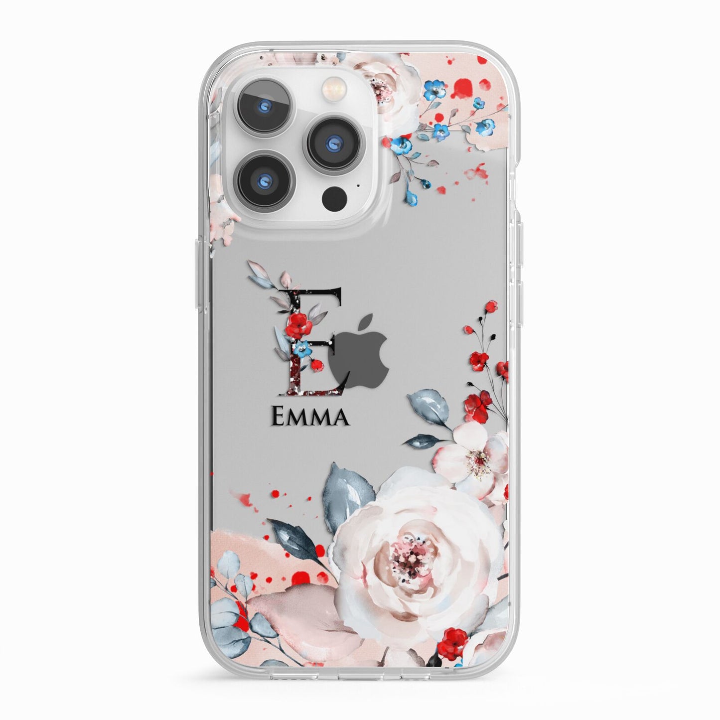 Monogrammed Roses Floral Wreath iPhone 13 Pro TPU Impact Case with White Edges