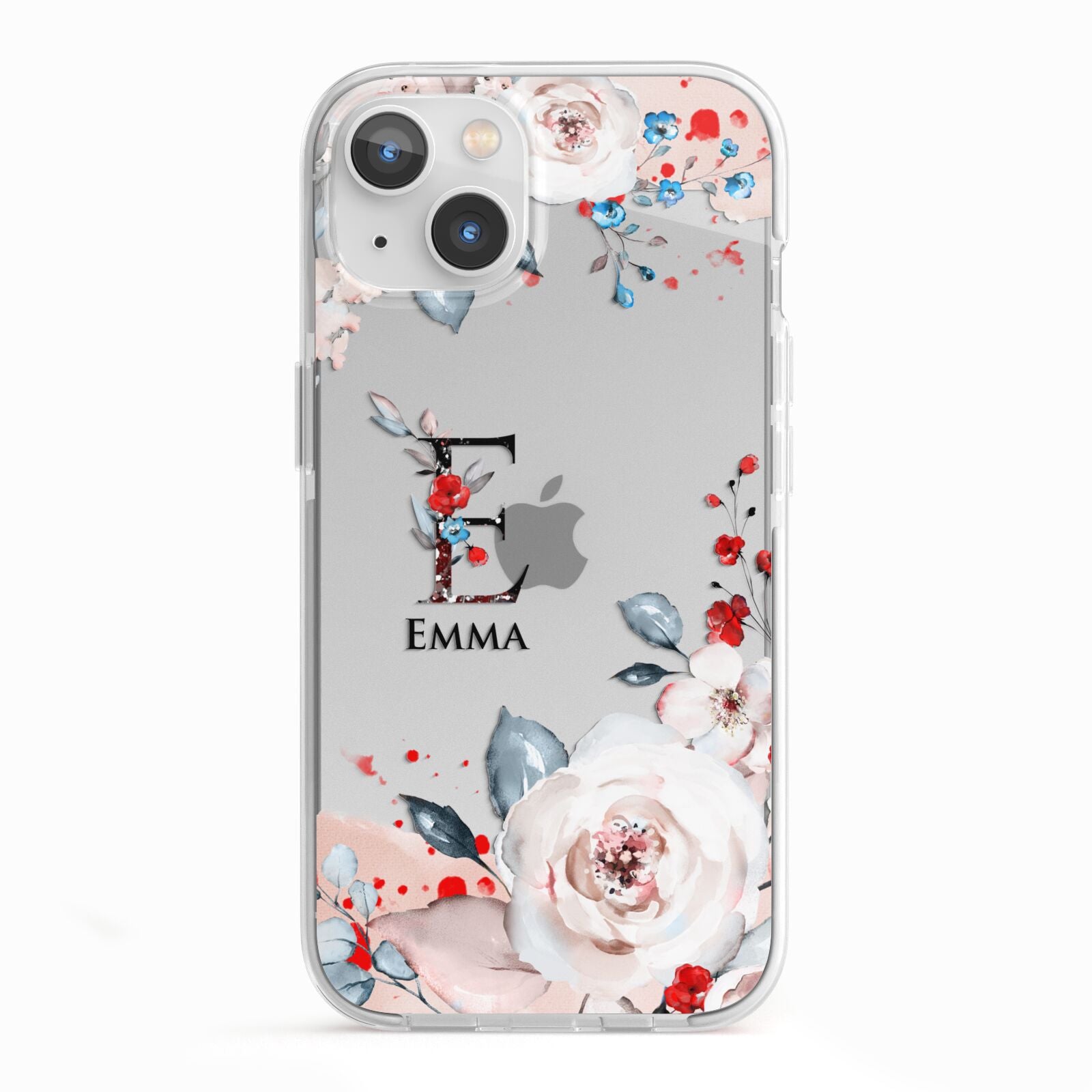 Monogrammed Roses Floral Wreath iPhone 13 TPU Impact Case with White Edges