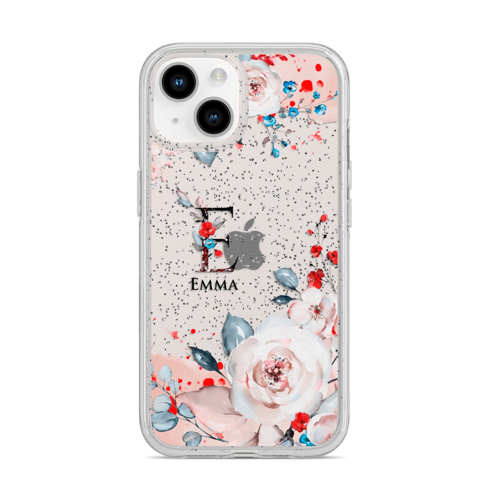 Monogrammed Roses Floral Wreath iPhone 14 Glitter Tough Case Starlight