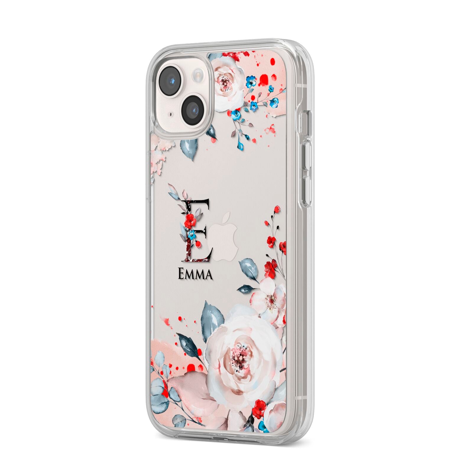 Monogrammed Roses Floral Wreath iPhone 14 Plus Clear Tough Case Starlight Angled Image