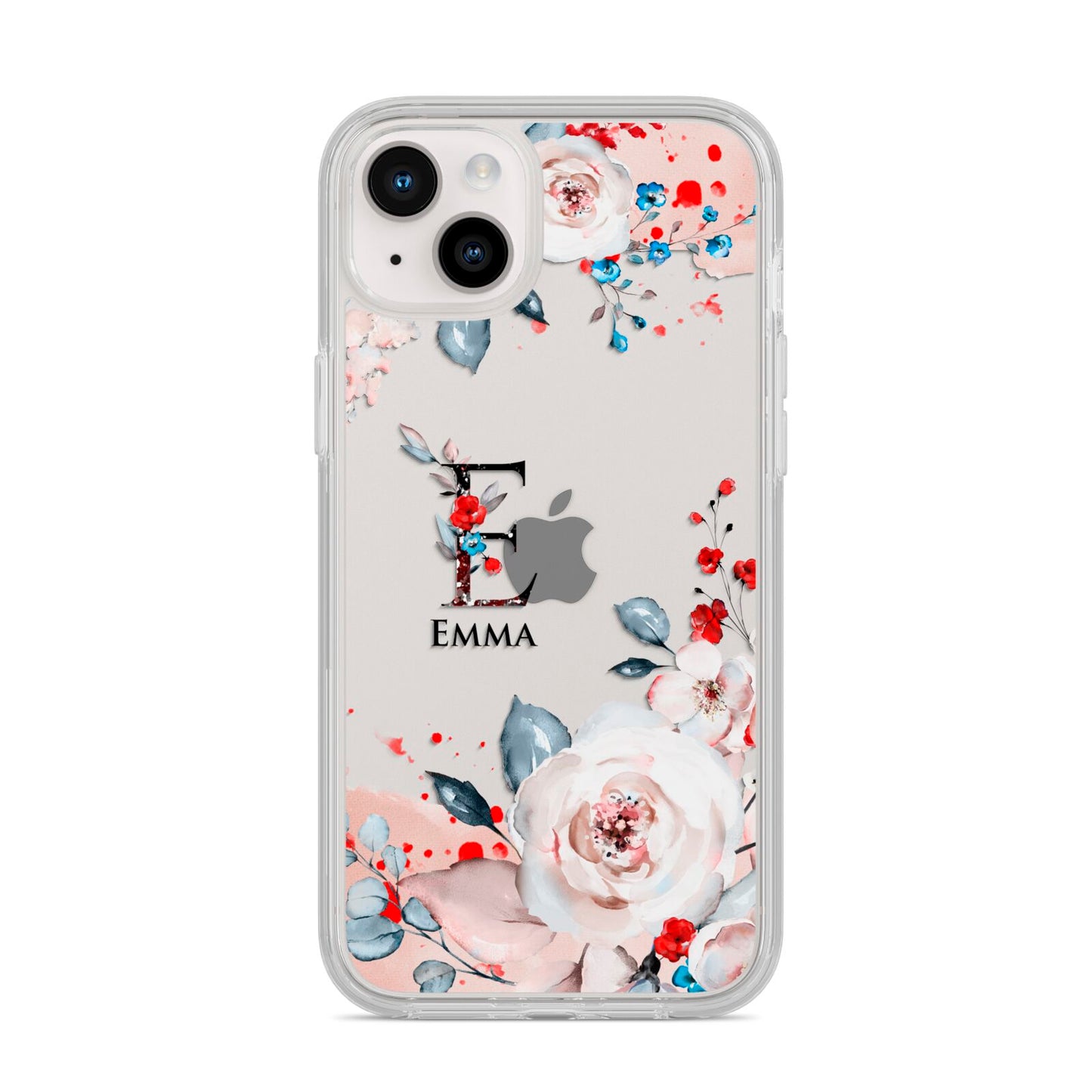 Monogrammed Roses Floral Wreath iPhone 14 Plus Clear Tough Case Starlight